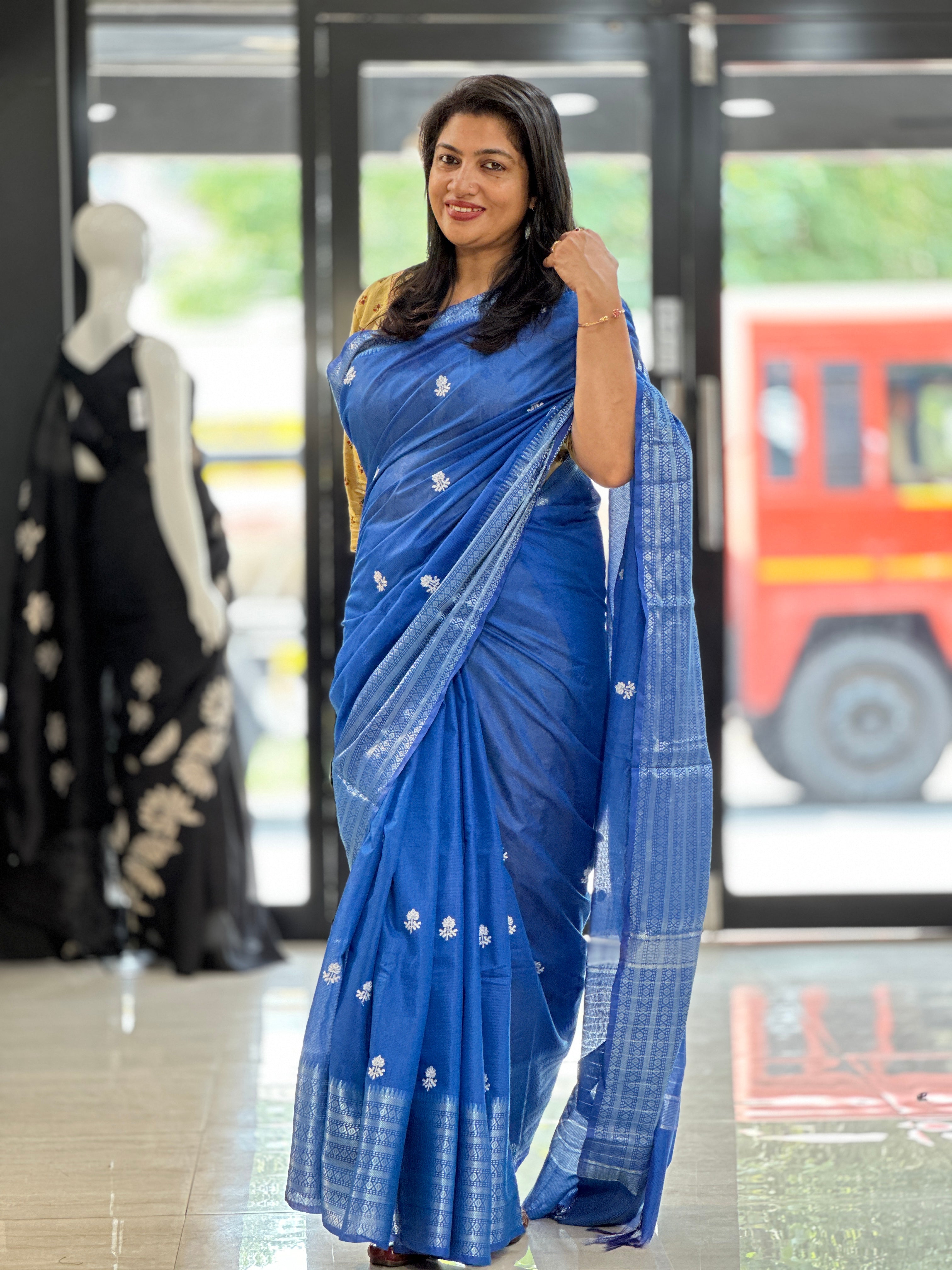 Floral Embroidery Bhagalpuri Linen Saree | NHH454
