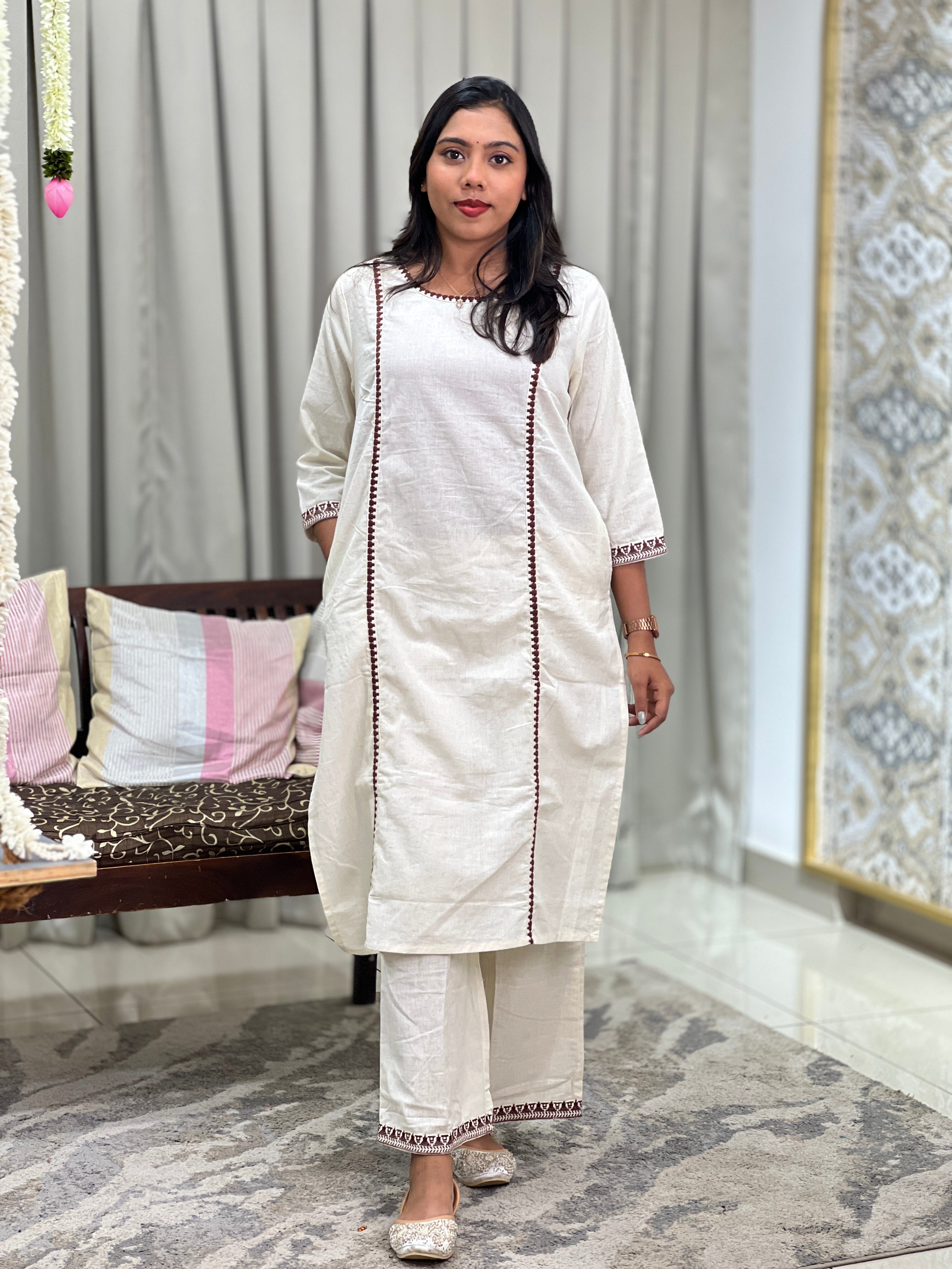 Thread Woven Patterned Soft Cotton Kurta Set | OMF104