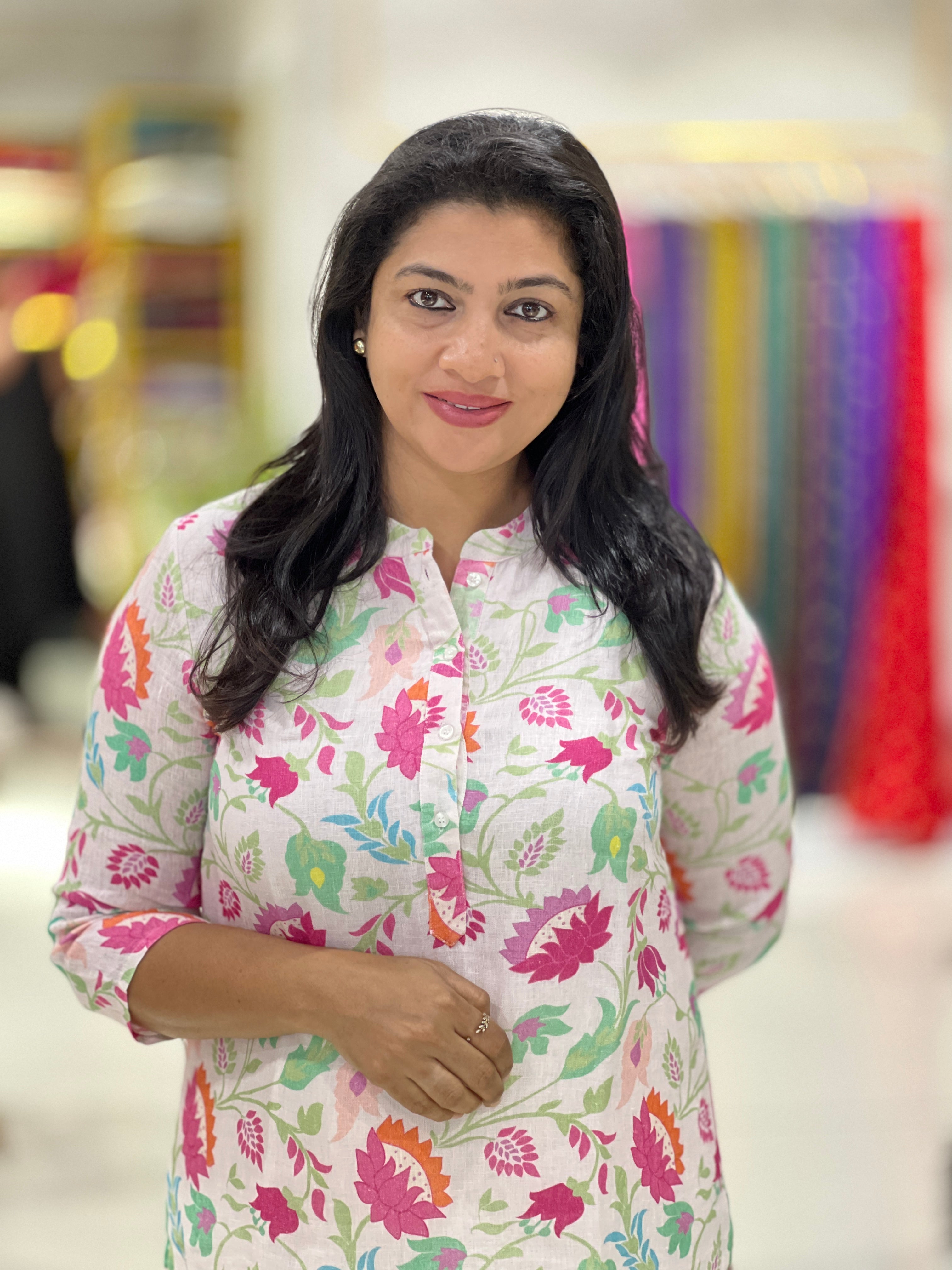 Floral Printed Pure Linen Kurta | RGA126