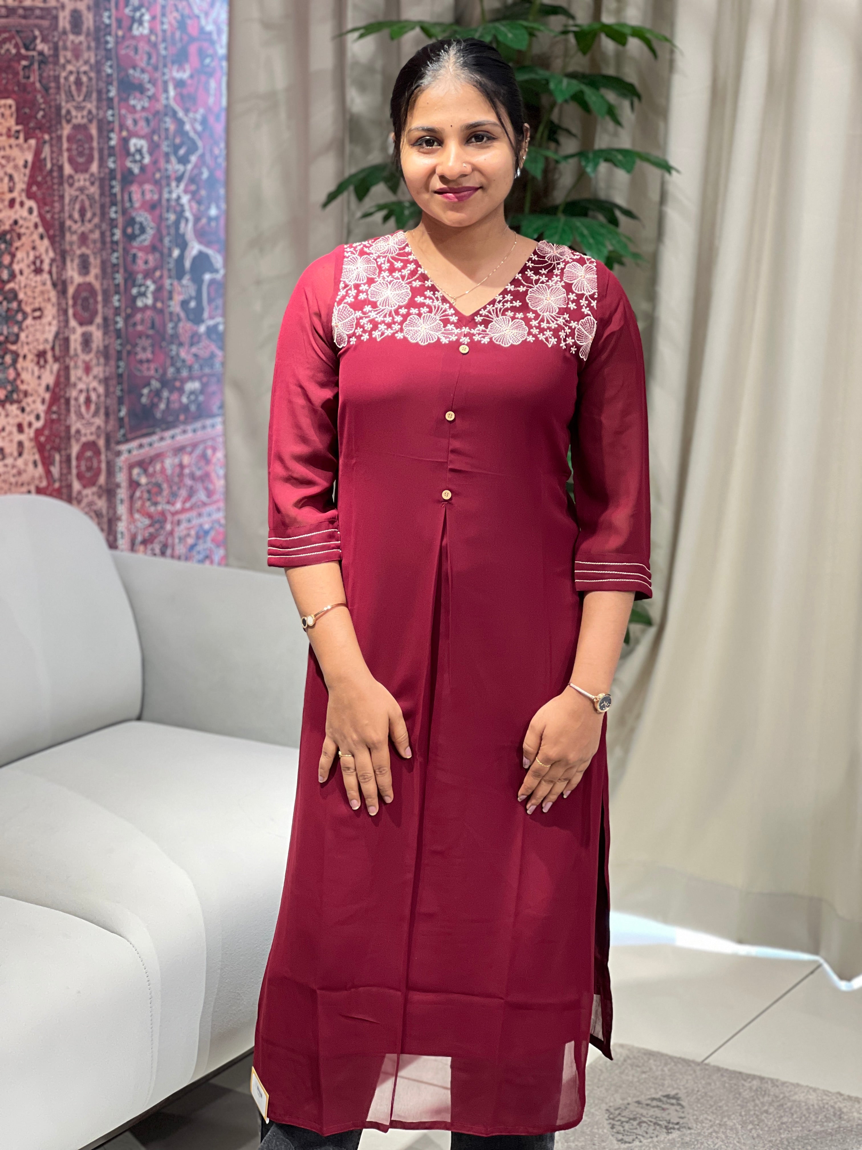 Floral Embroidery Detailed Georgette Kurta | VSI120