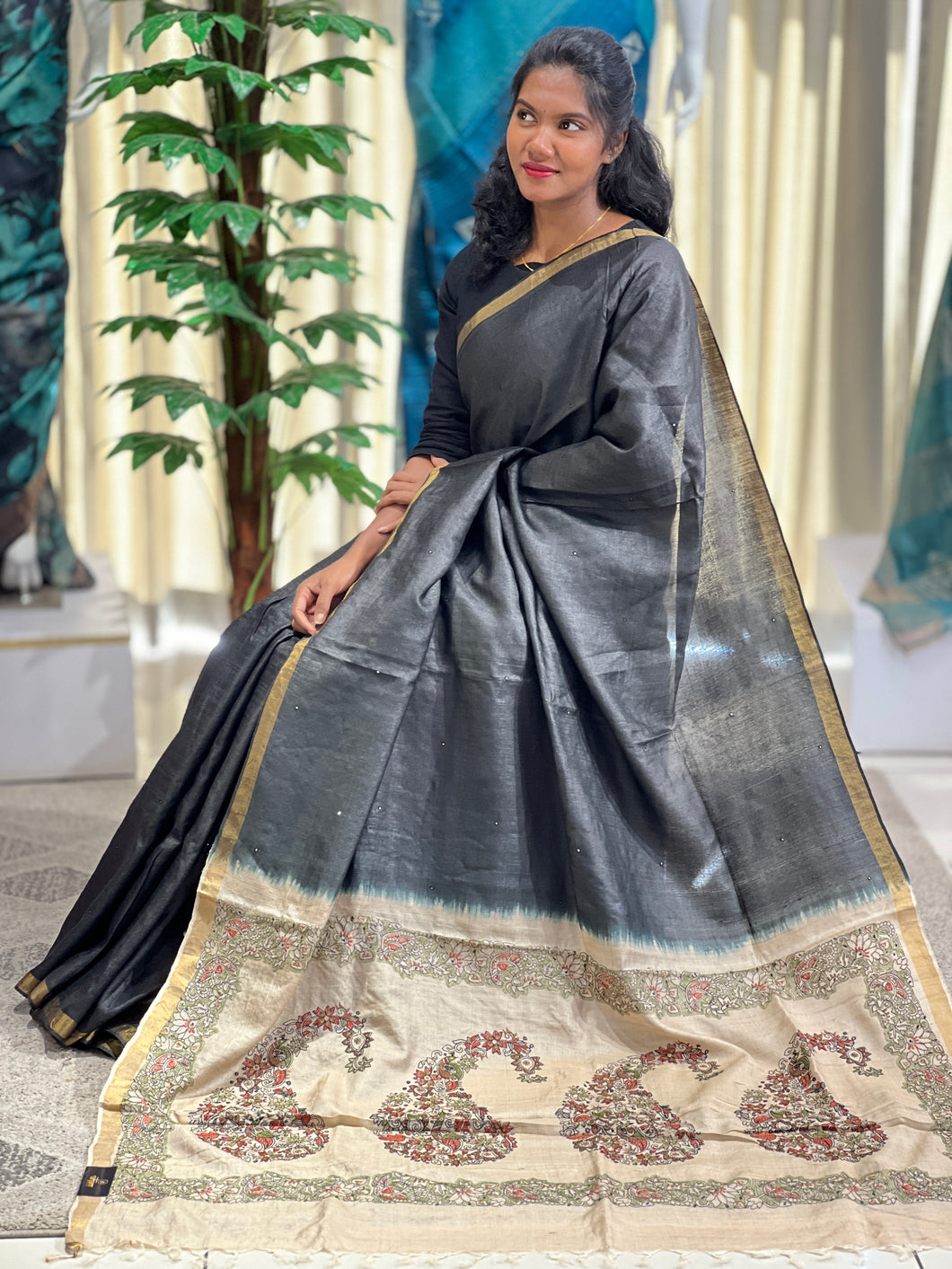 Machine Embroidery Pure Tussar Saree | RGD701