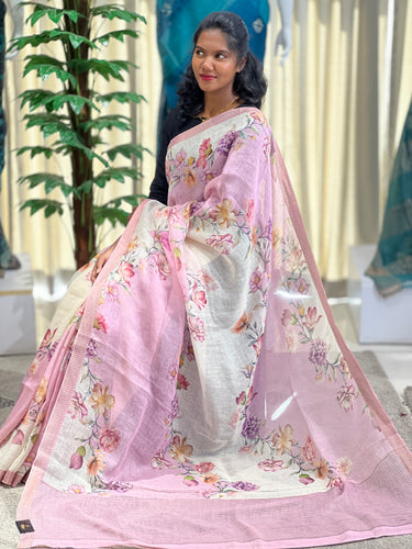 Floral Digital Printed Pure Linen Saree | RGD700