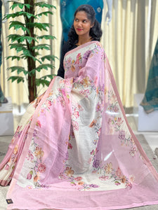 Floral Digital Printed Pure Linen Saree | RGD700