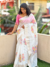 Hand Painted Silk Linen Finish Saree | BLD369