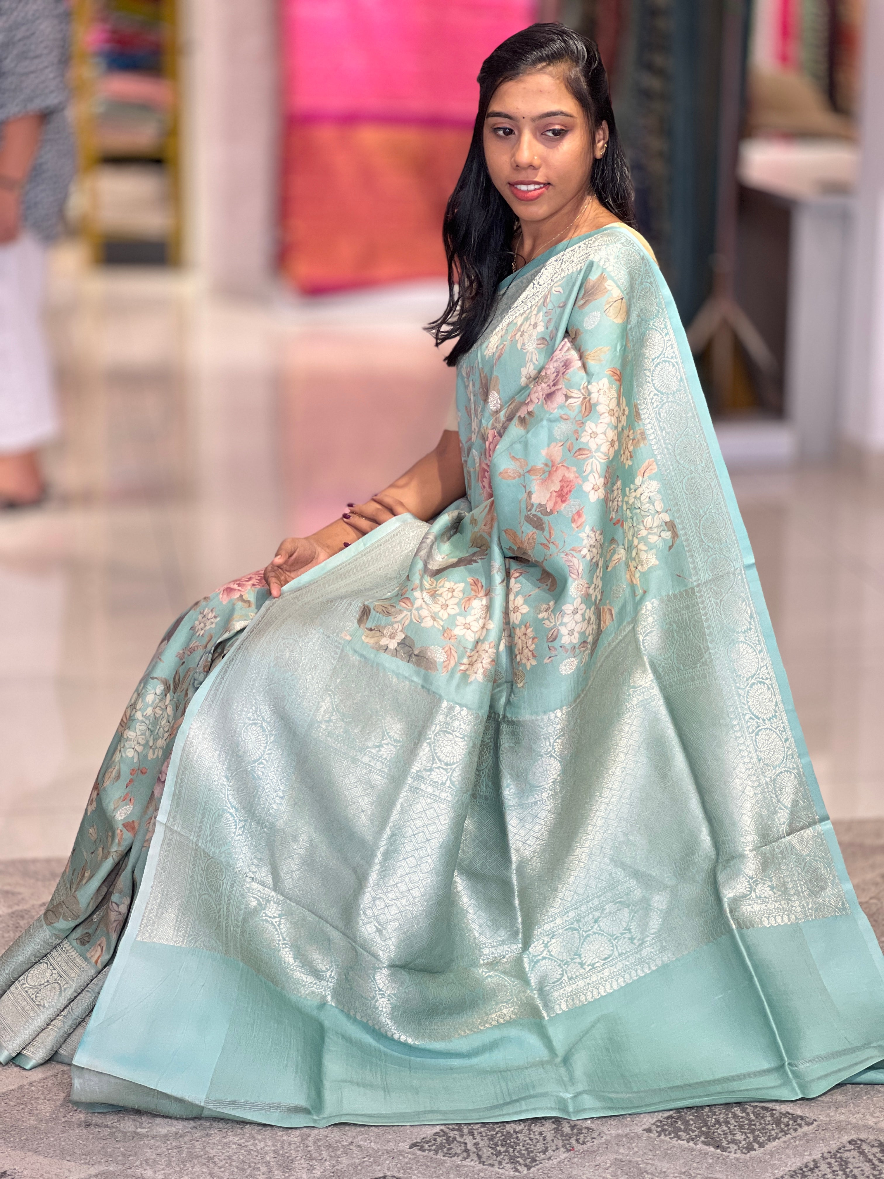 Floral Digital Printed Tussar Saree | UVS133
