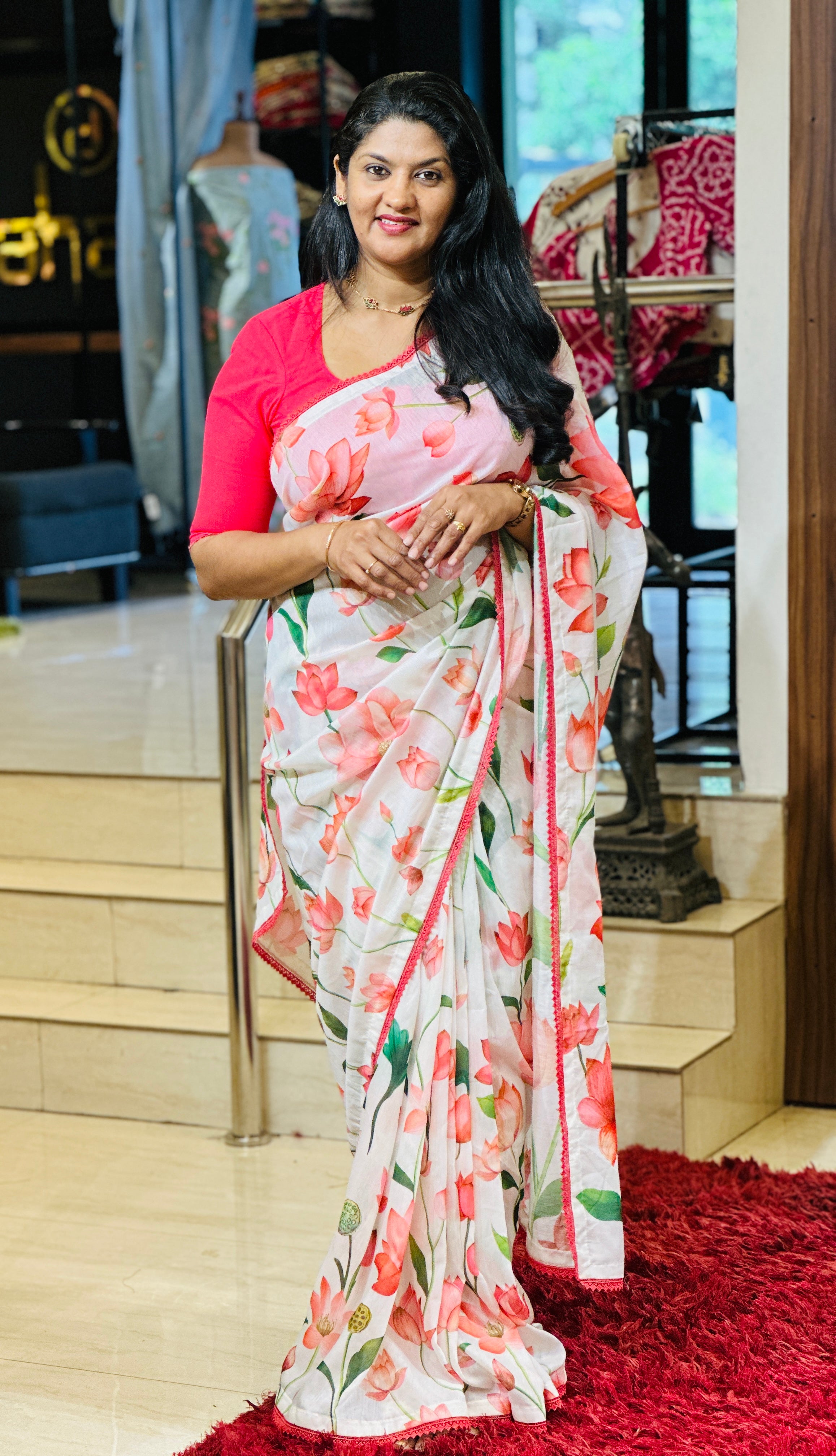 Floral Digital Printed Chanderi Finish Saree | HT218