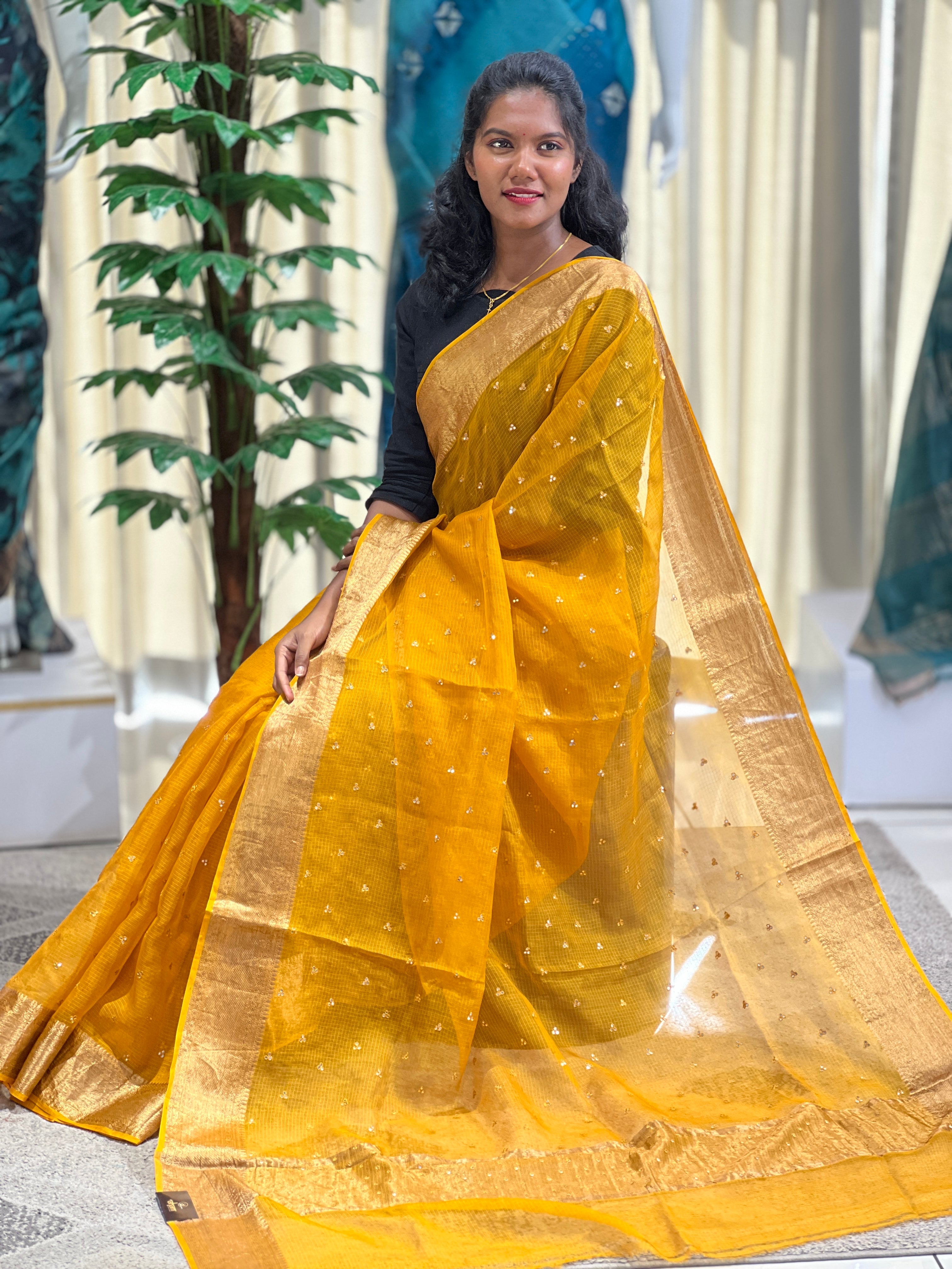 Mirror Embroidery With Zari Detailed Tussar Kota Saree | RGD737