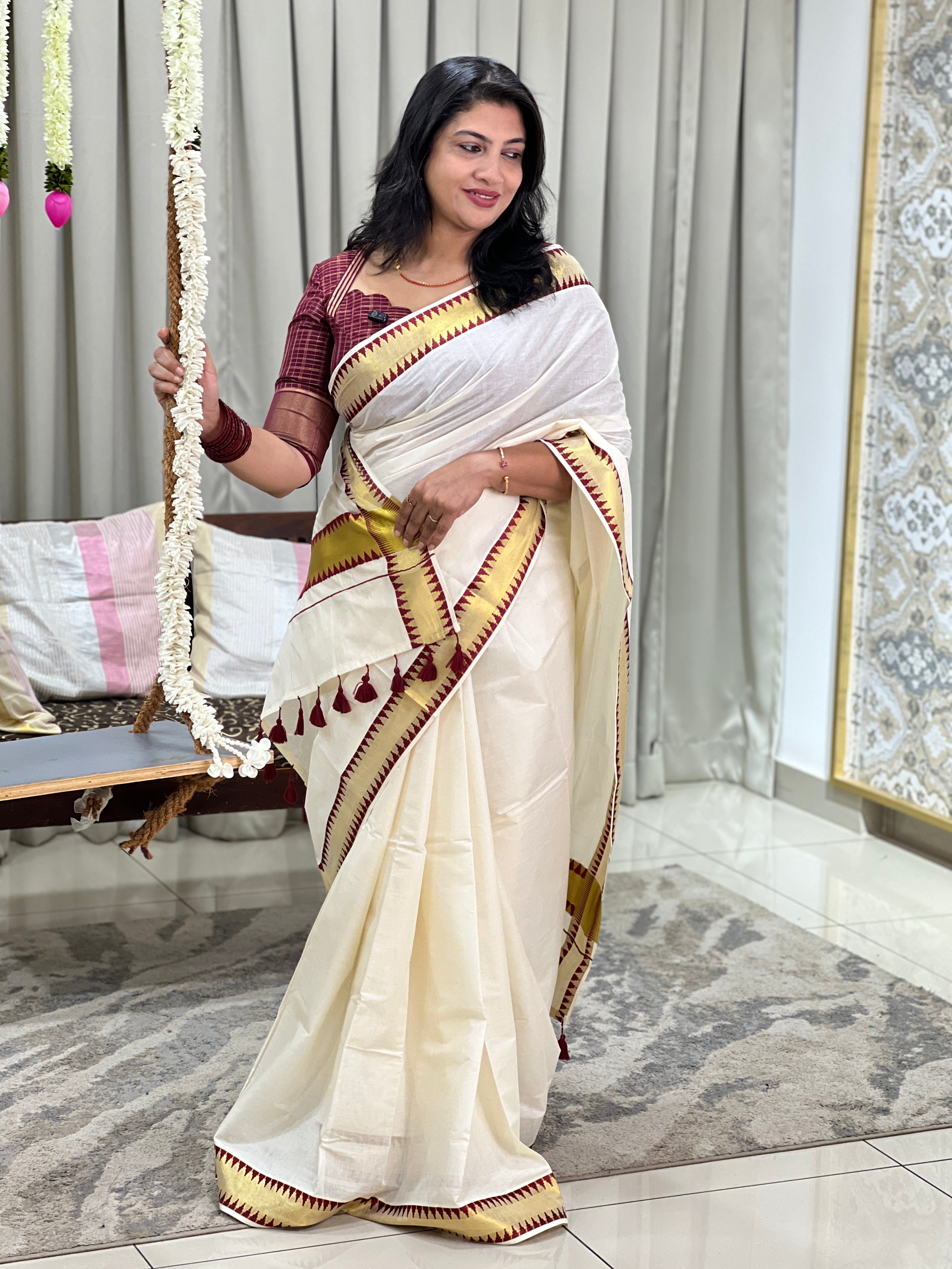 Temple Border Pattern Kerala Cotton Saree | GAT599