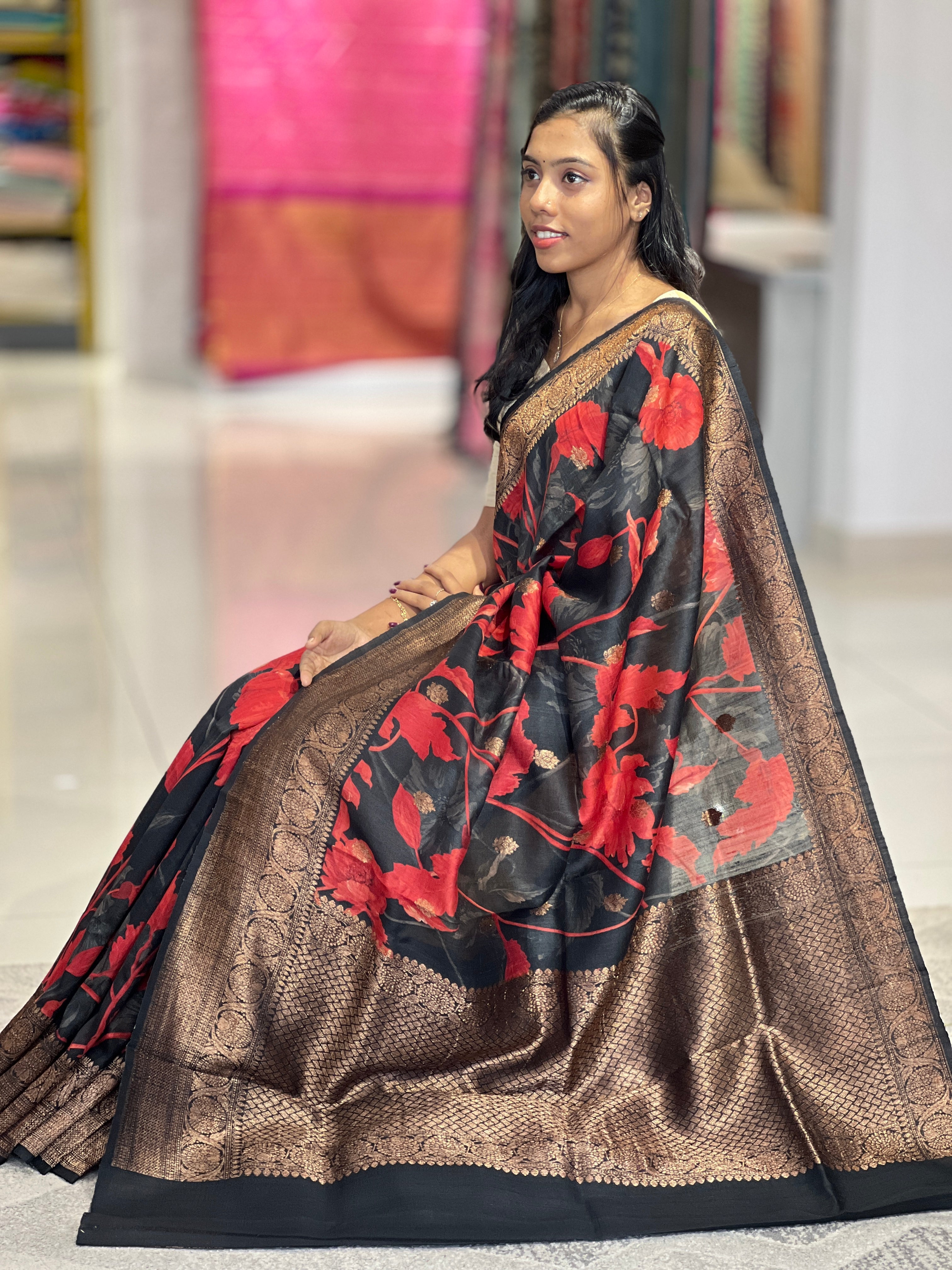 Floral Digital Printed Tussar Saree | UVS132