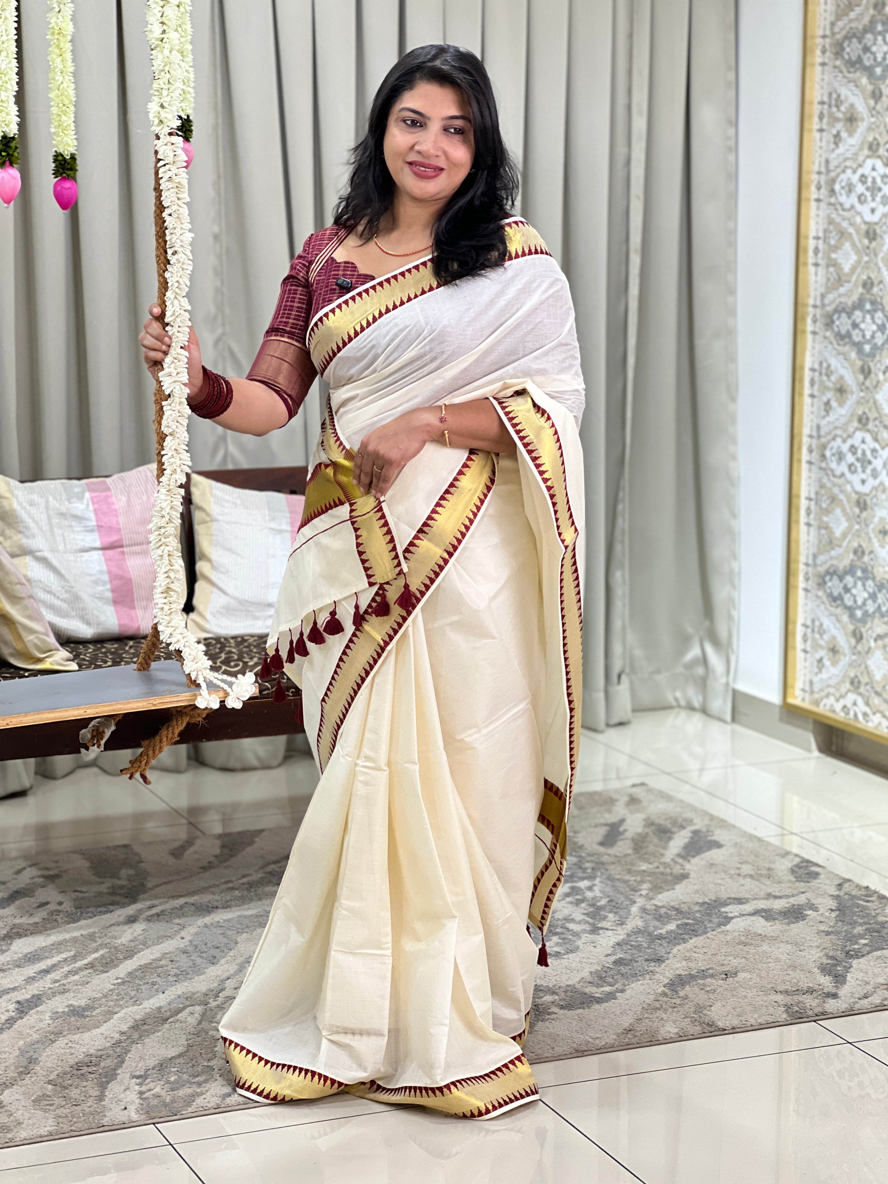 Temple Border Pattern Kerala Cotton Saree | GAT599
