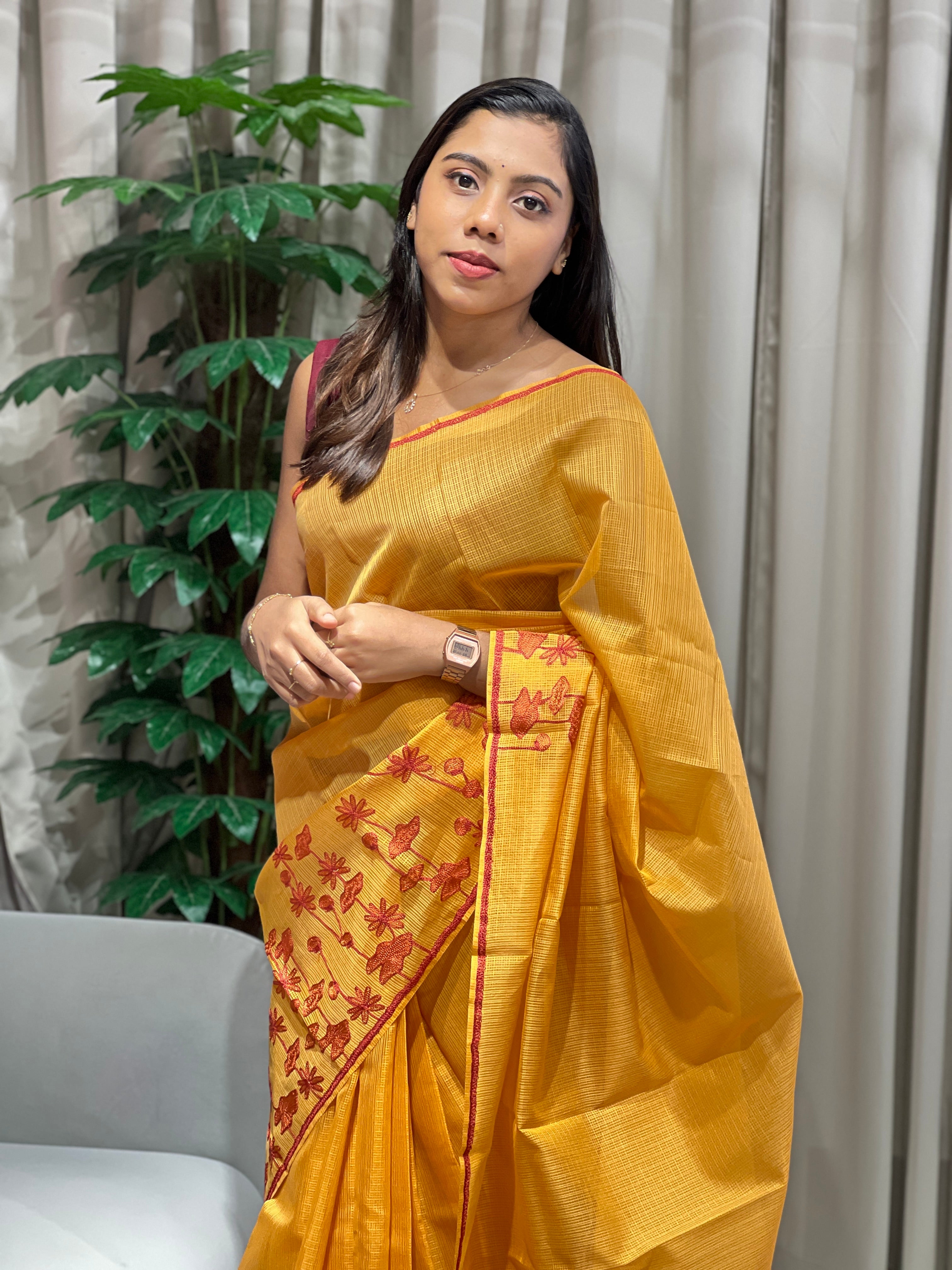 Floral Embroidery Detailed Kota Saree | JSC496