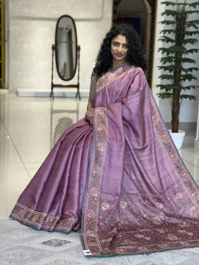 Floral Embroidered Desi Tussar Saree | RGD379