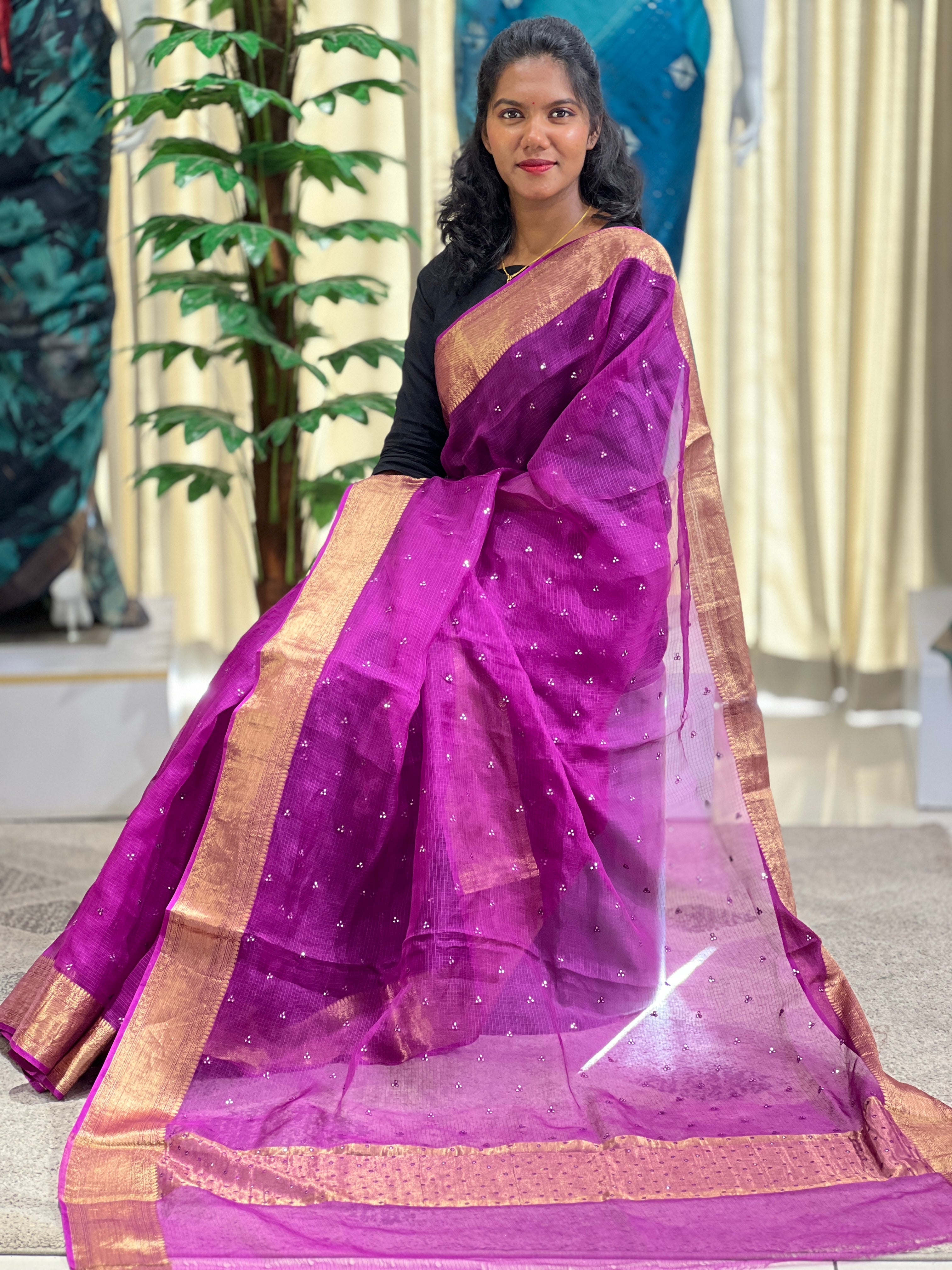 Mirror Embroidery With Zari Detailed Tussar Kota Saree | RGD736