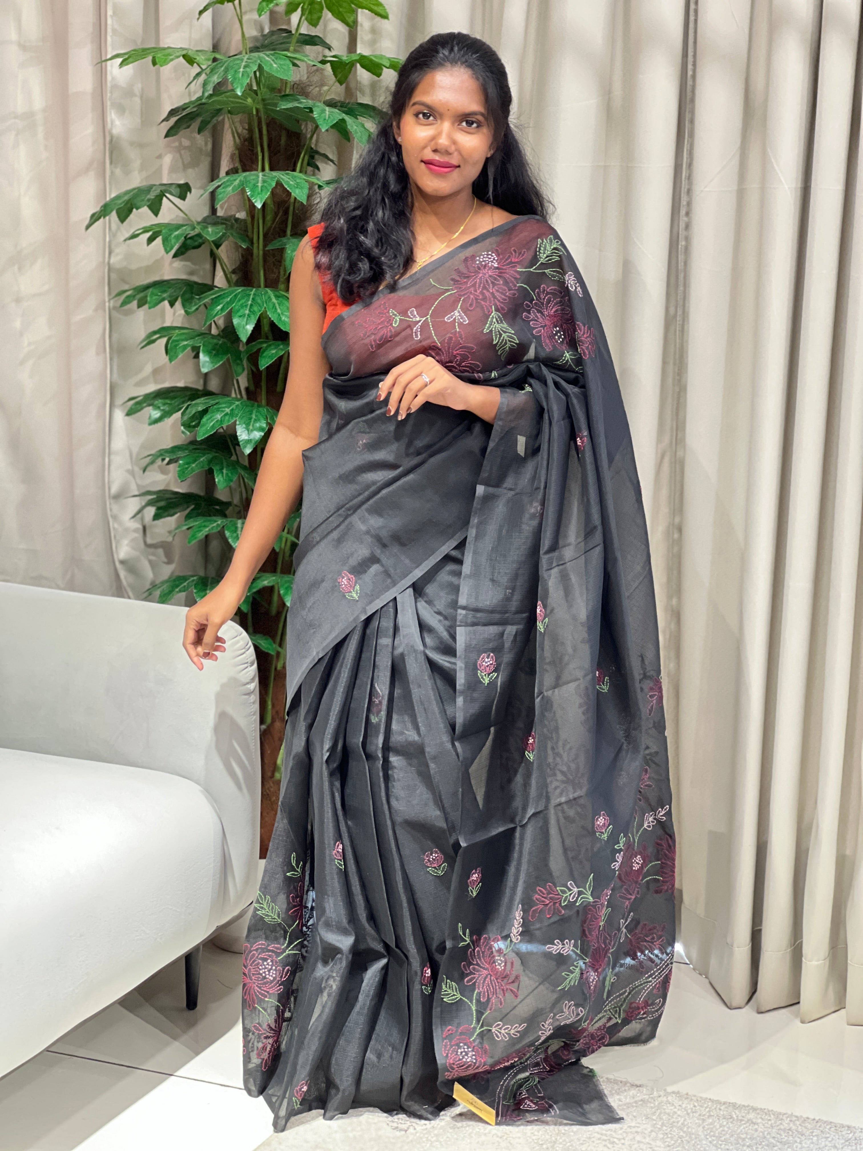 Chikankari Embroidery Detailed Kota Saree | JSC499