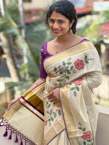 Hand Painted Tissue Kerala Saree | BLD365