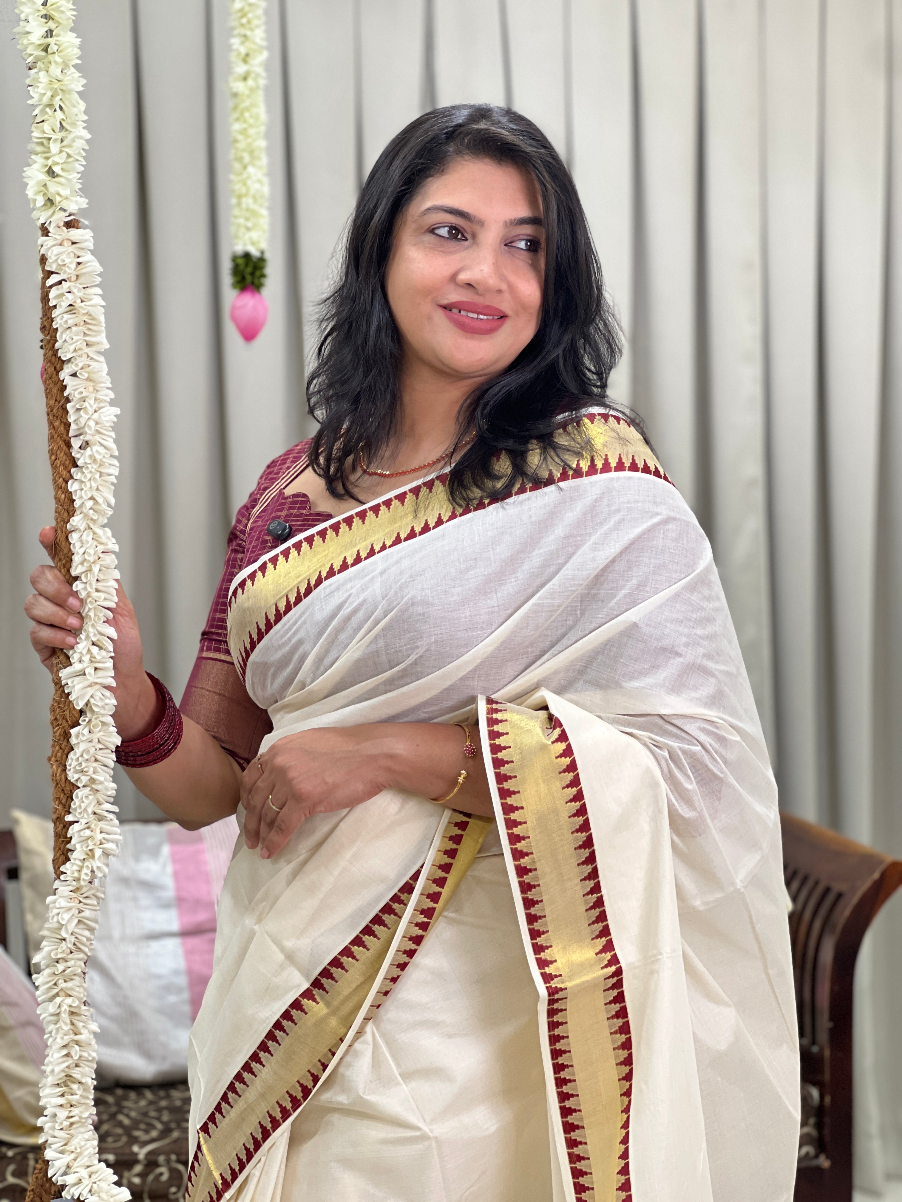 Temple Border Pattern Kerala Cotton Saree | GAT599