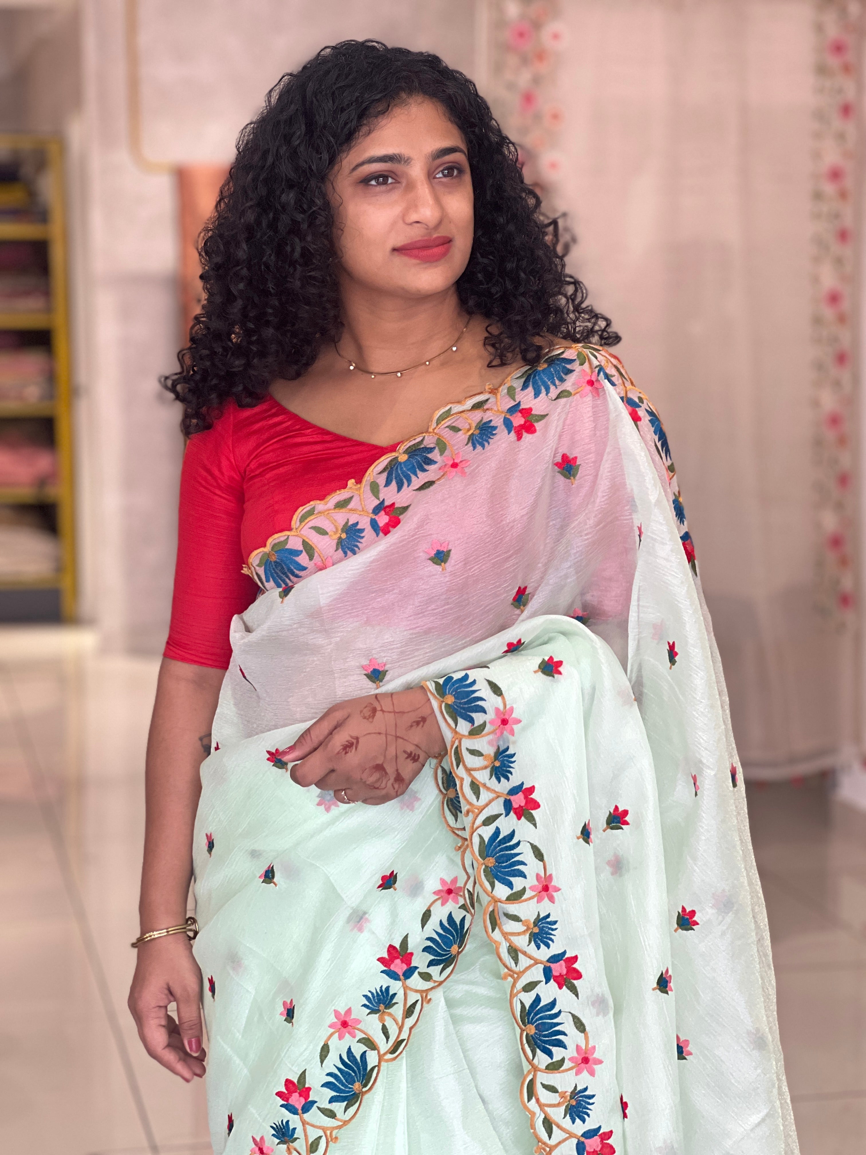 Embroidery Crushed Organza Saree | RP612