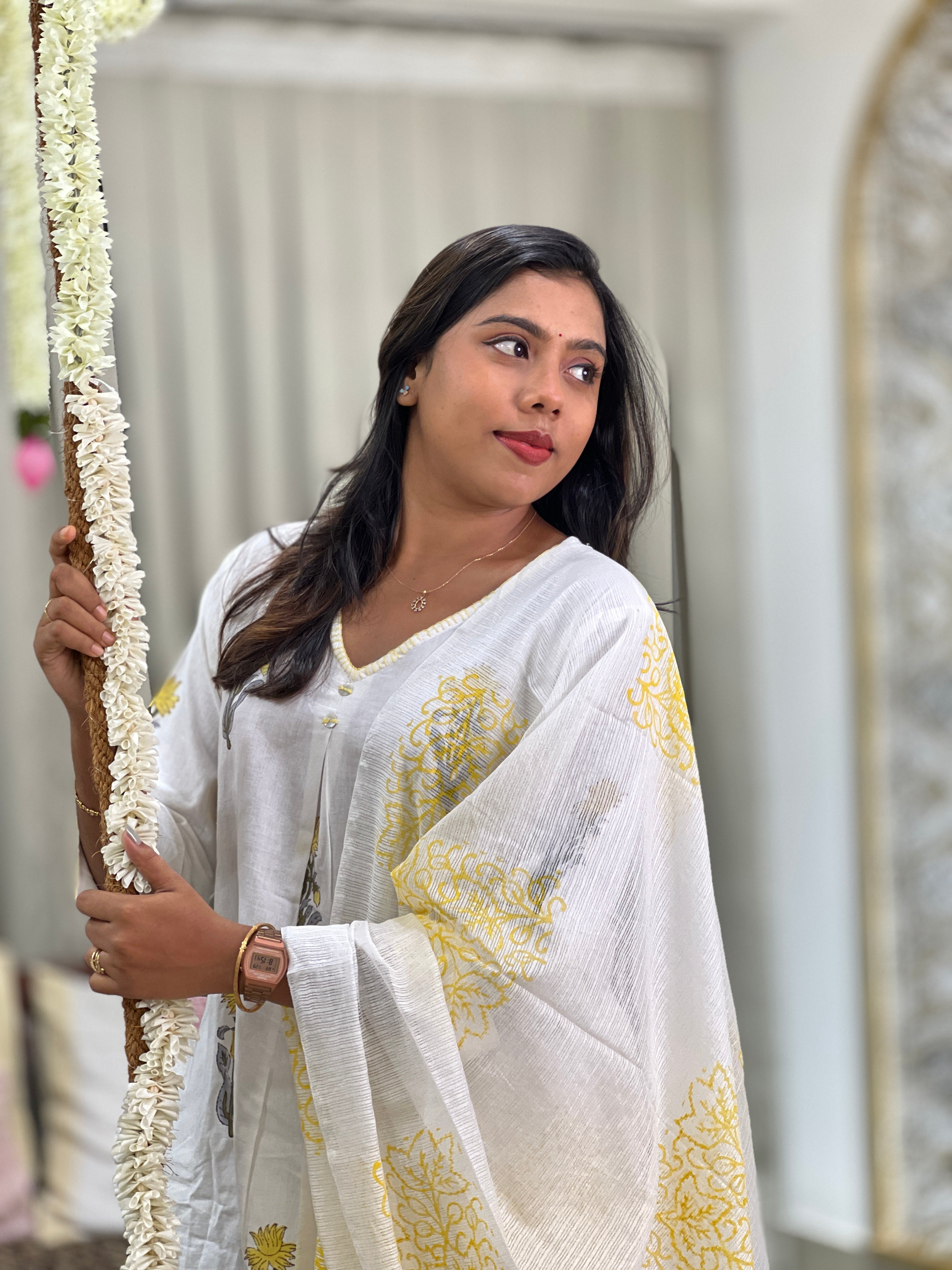 Block Printed Linen Cotton Kurta Set | OMF128