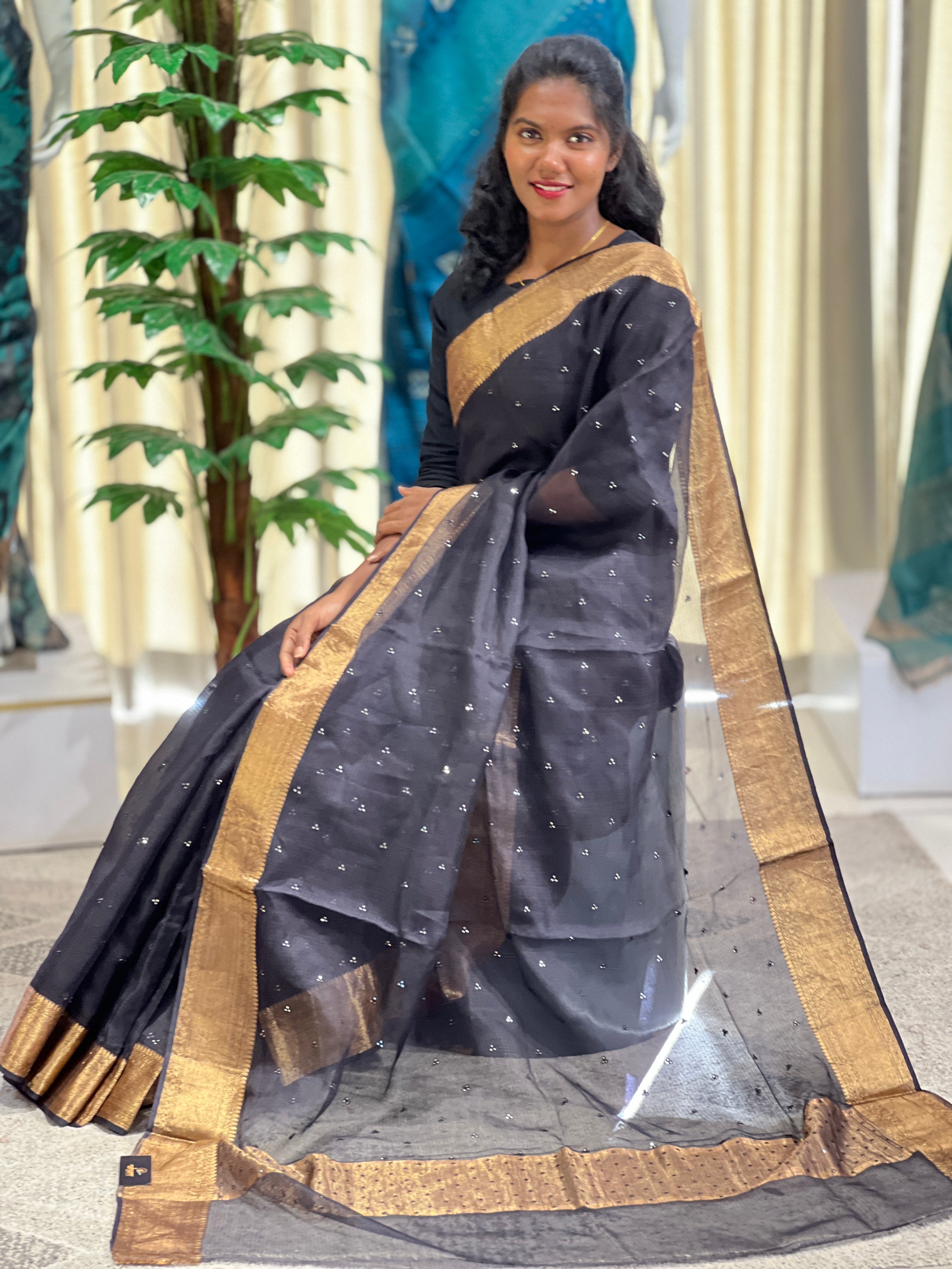 Mirror Embroidery With Zari Detailed Tussar Kota Saree | RGD738