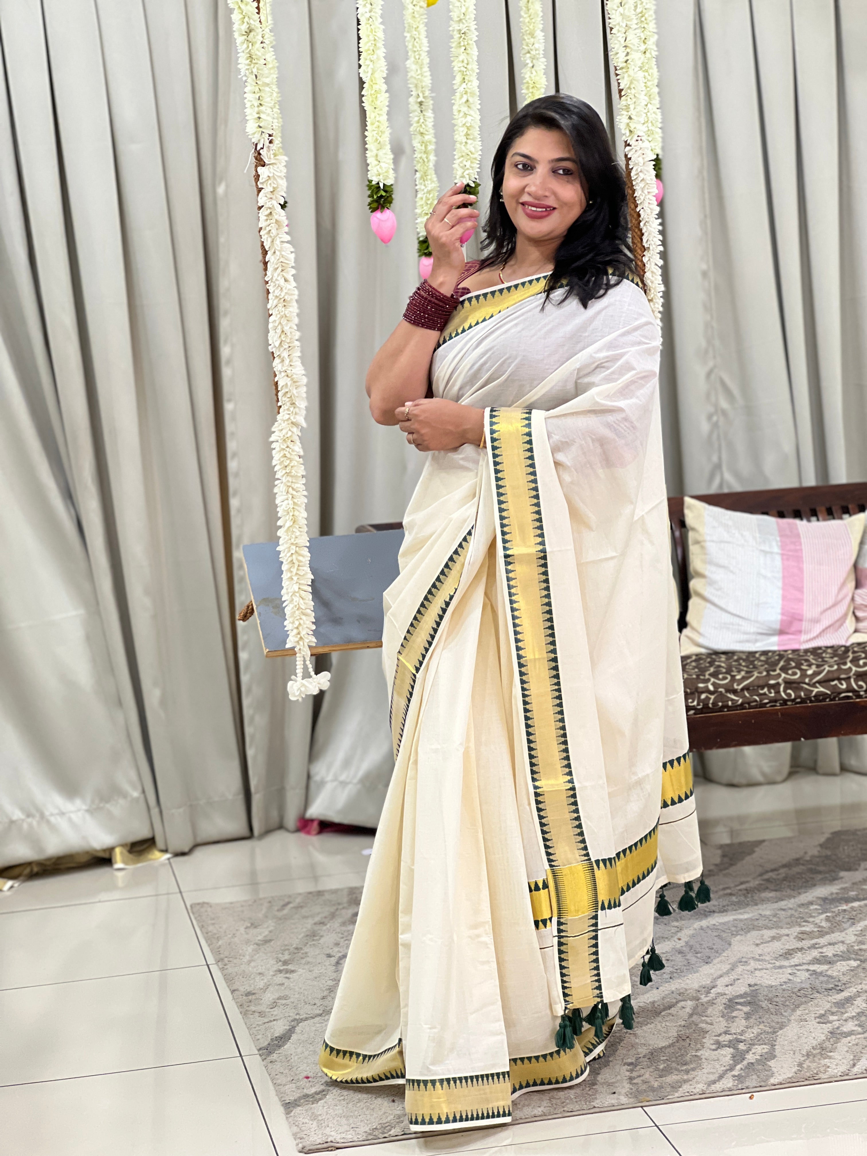 Temple Border Pattern Kerala Cotton Saree | GAT600