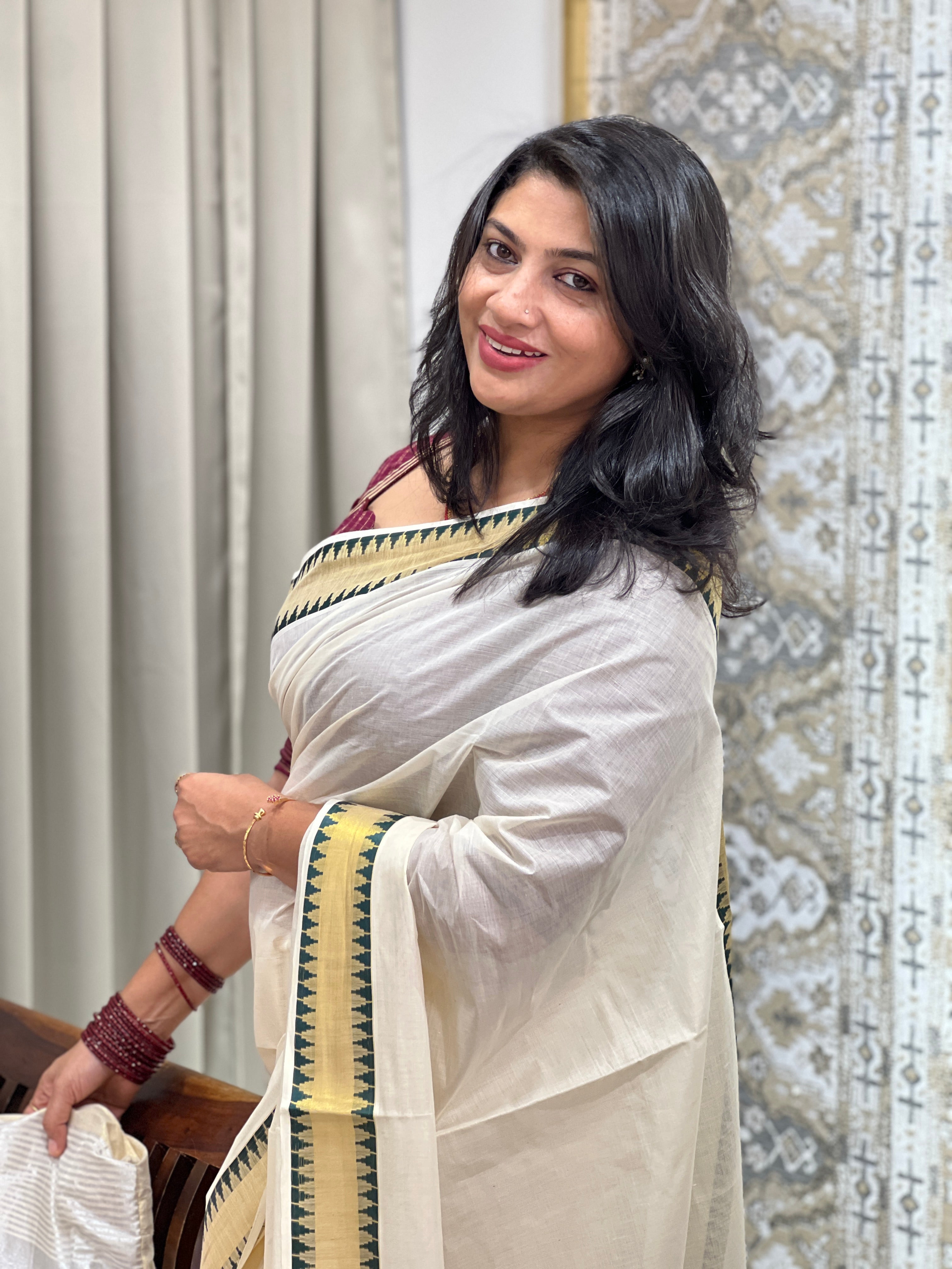 Temple Border Pattern Kerala Cotton Saree | GAT600