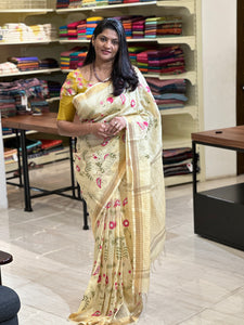 Silk Linen Saree With Mangalgiri Border | TH101