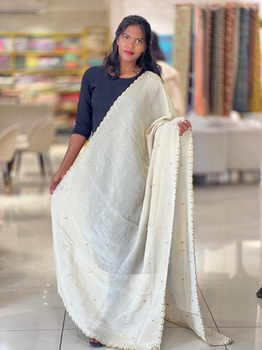 Machine Embroidery Detailed Crushed Tissue Dupatta | SNT107