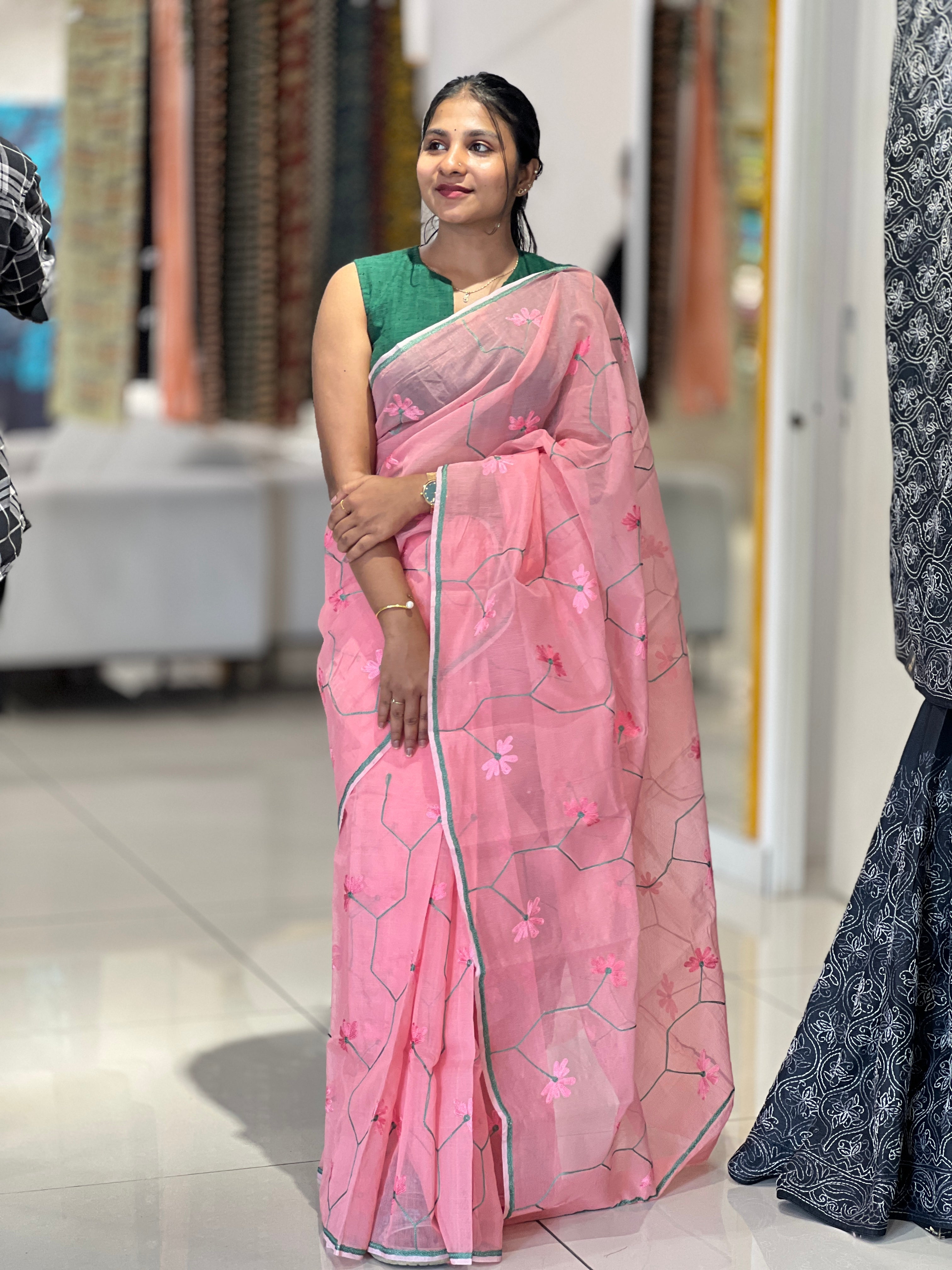 Floral Machine Embroidered Kota Saree | JSC426