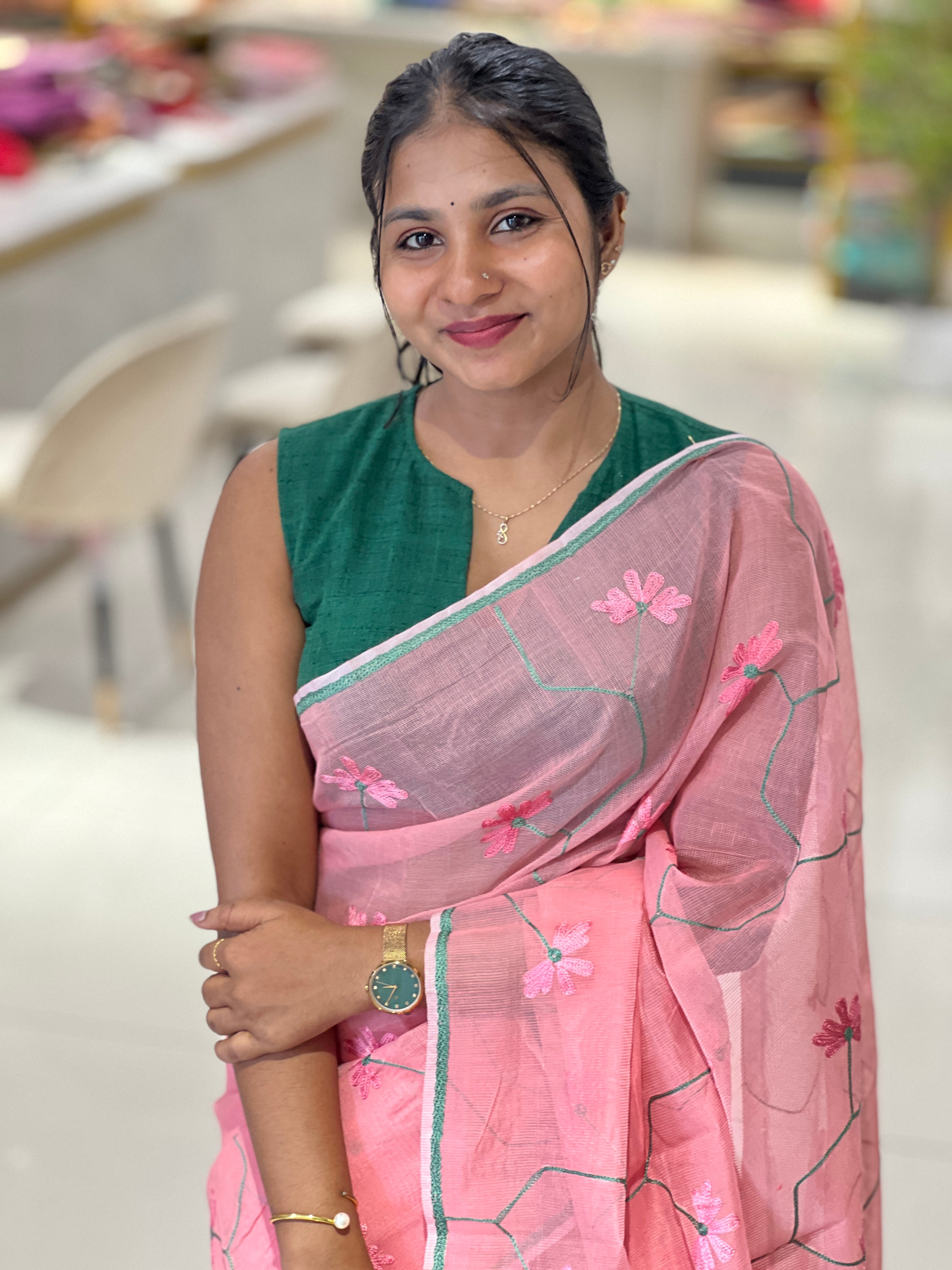 Floral Machine Embroidered Kota Saree | JSC426