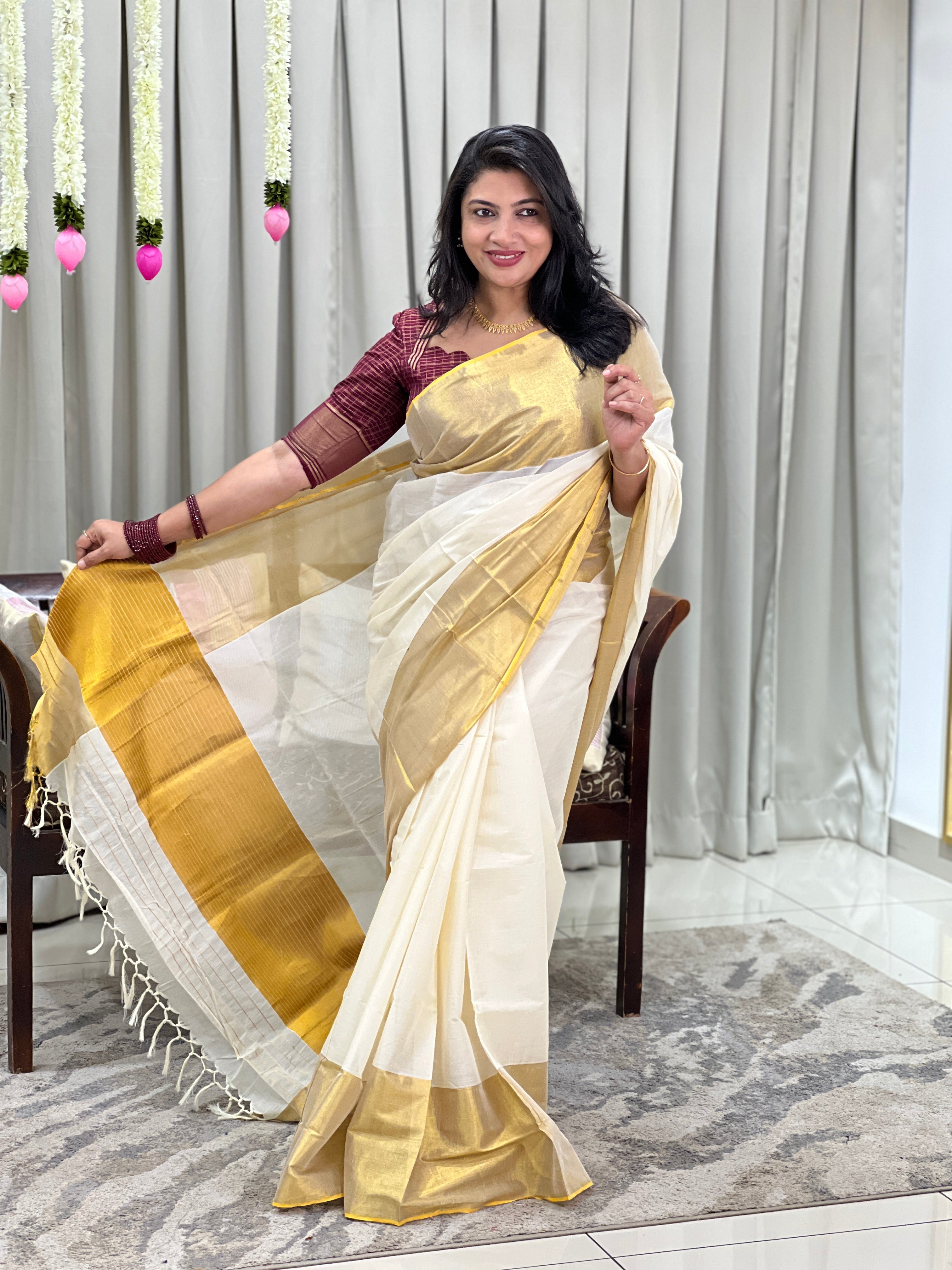 Broad Bordered Kerala Cotton Saree | PMCT103