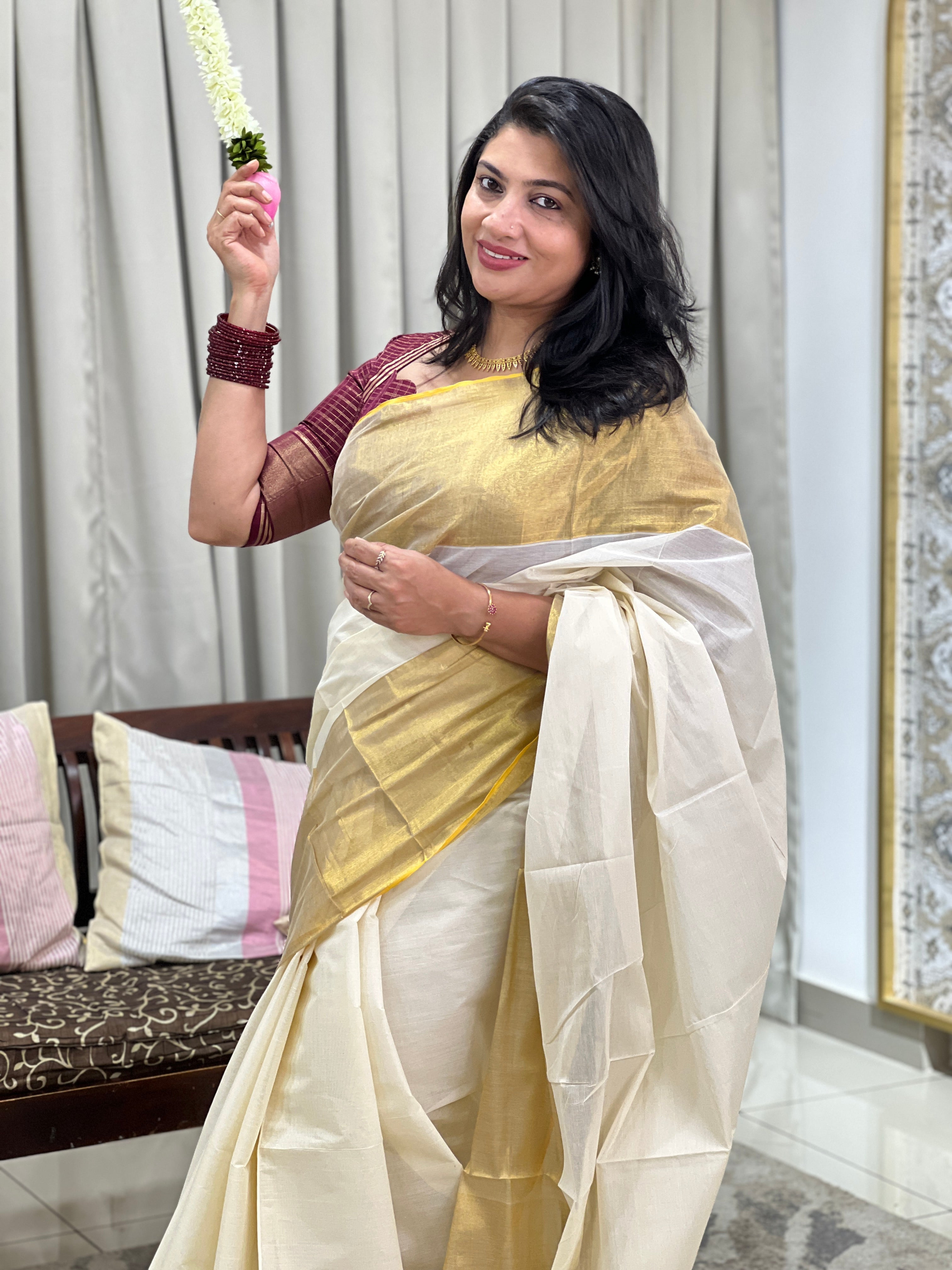 Broad Bordered Kerala Cotton Saree | PMCT103