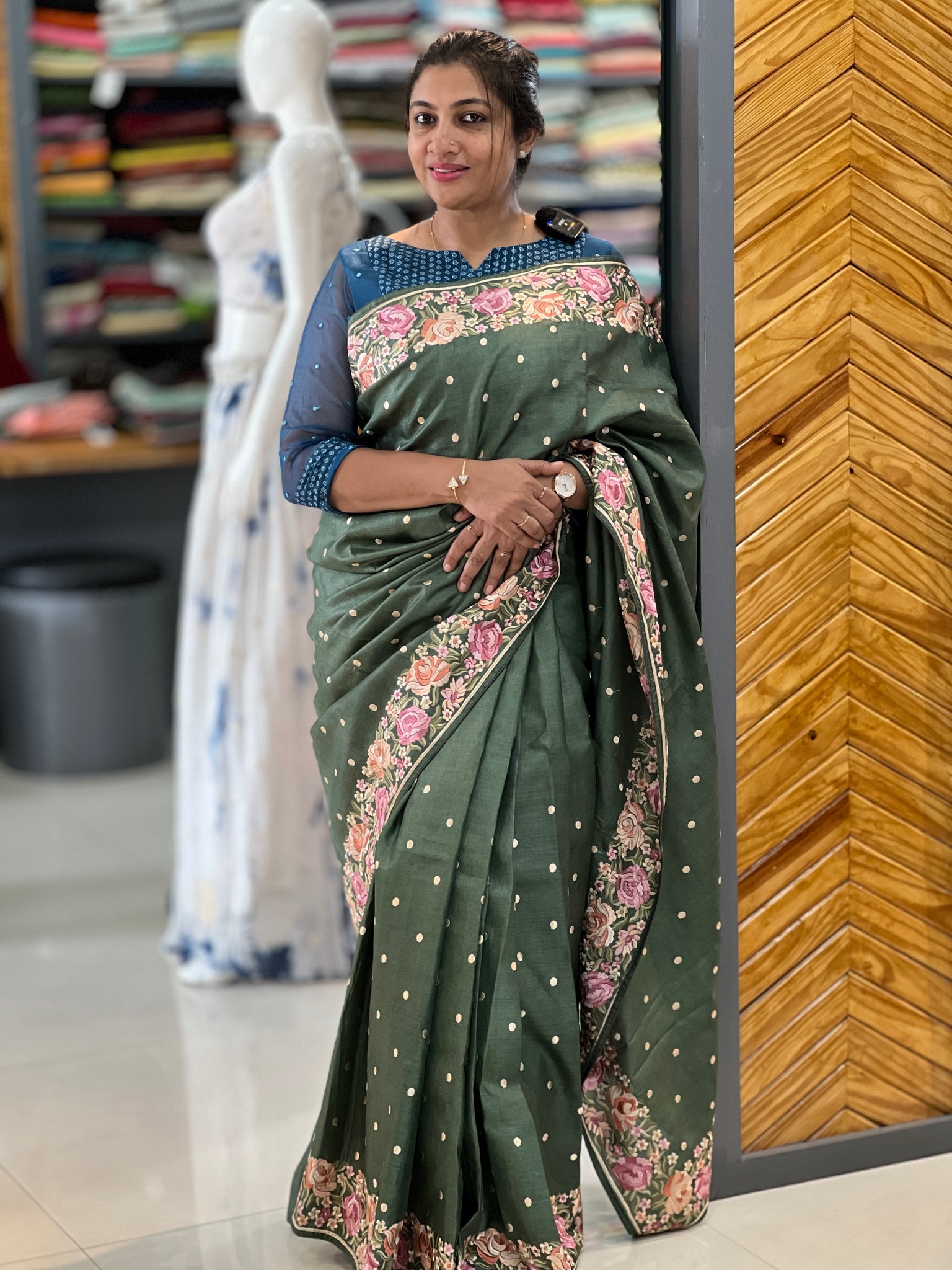 BLUE KOTA SAREE WITH MACHINE EMBROIDERY – ALIKA FASHION STORE