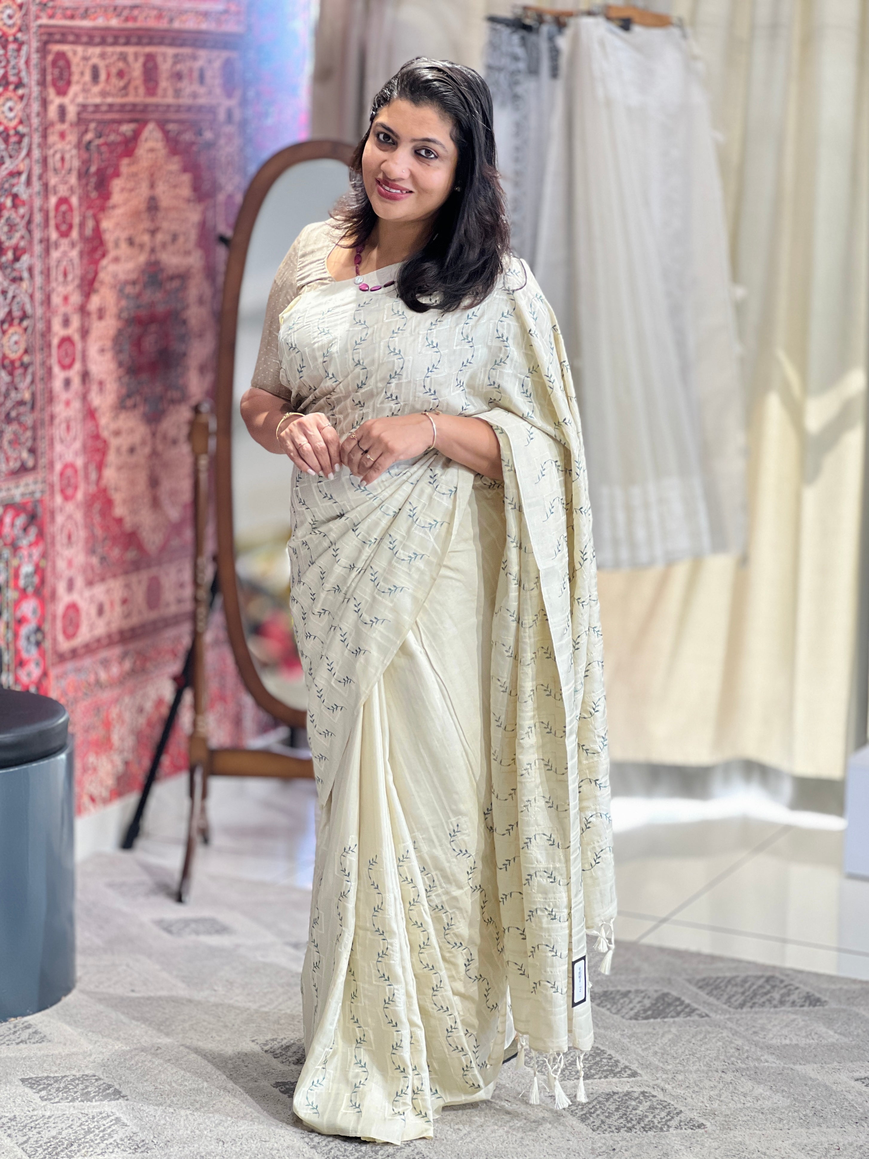 Machine Embroidery Detailed Semi Tussar Saree | PNS266