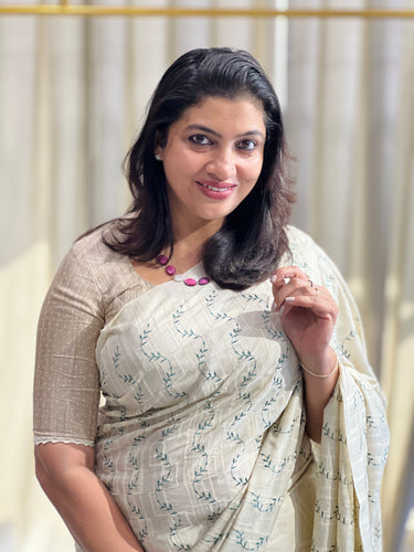 Machine Embroidery Detailed Semi Tussar Saree | PNS266