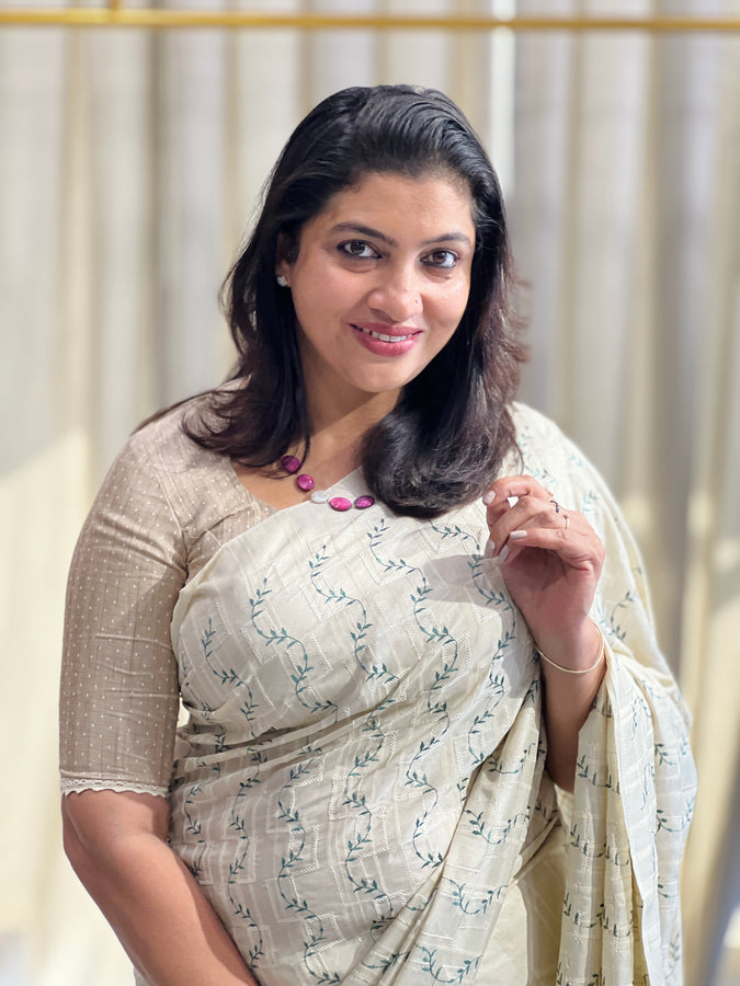 Machine Embroidery Detailed Semi Tussar Saree | PNS266