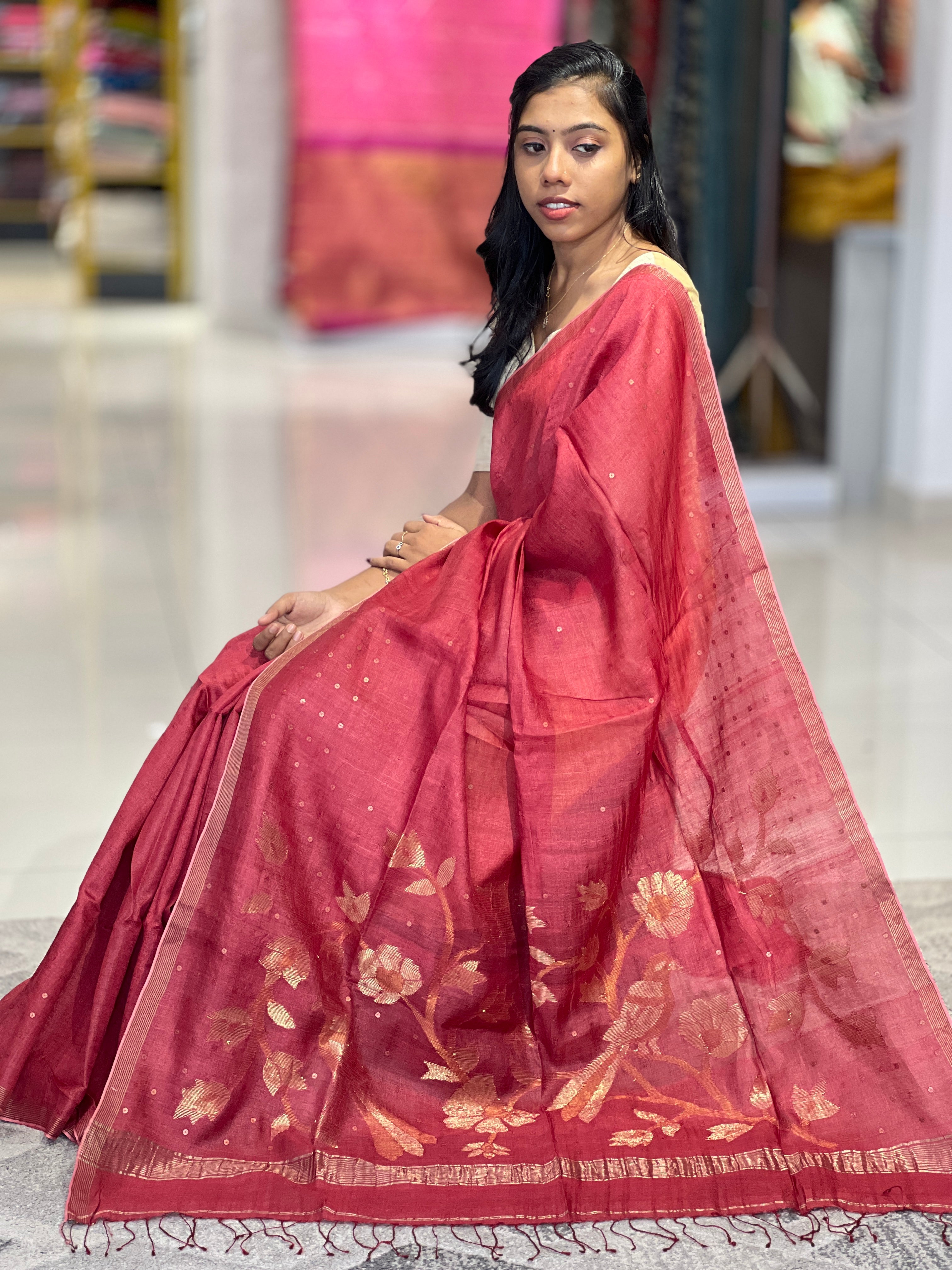 Metal Petal Weaved Pure Tussar Saree | RGD614