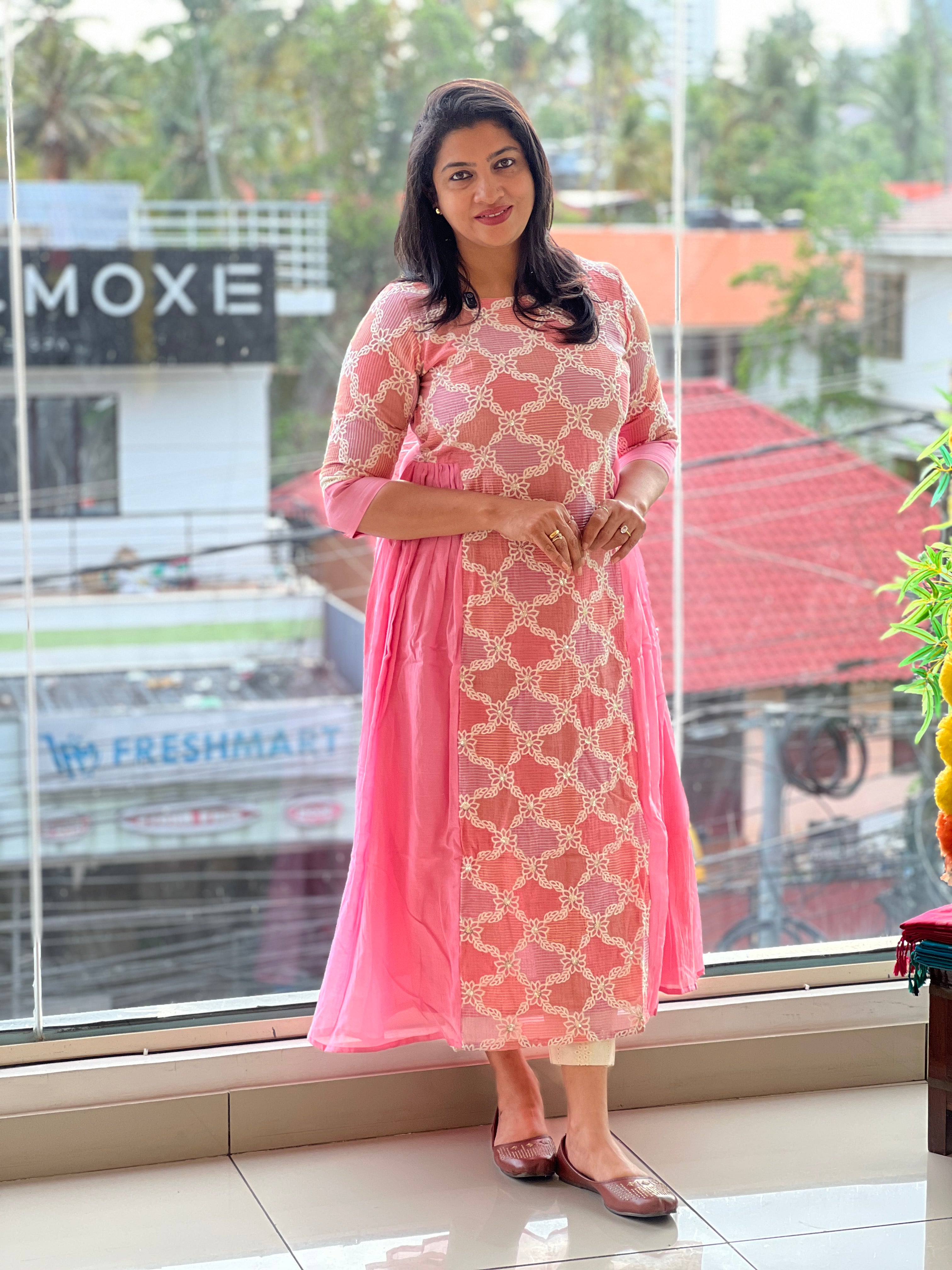 Computerised Embroidered Mul Chanderi Kurta Set | DNT1204