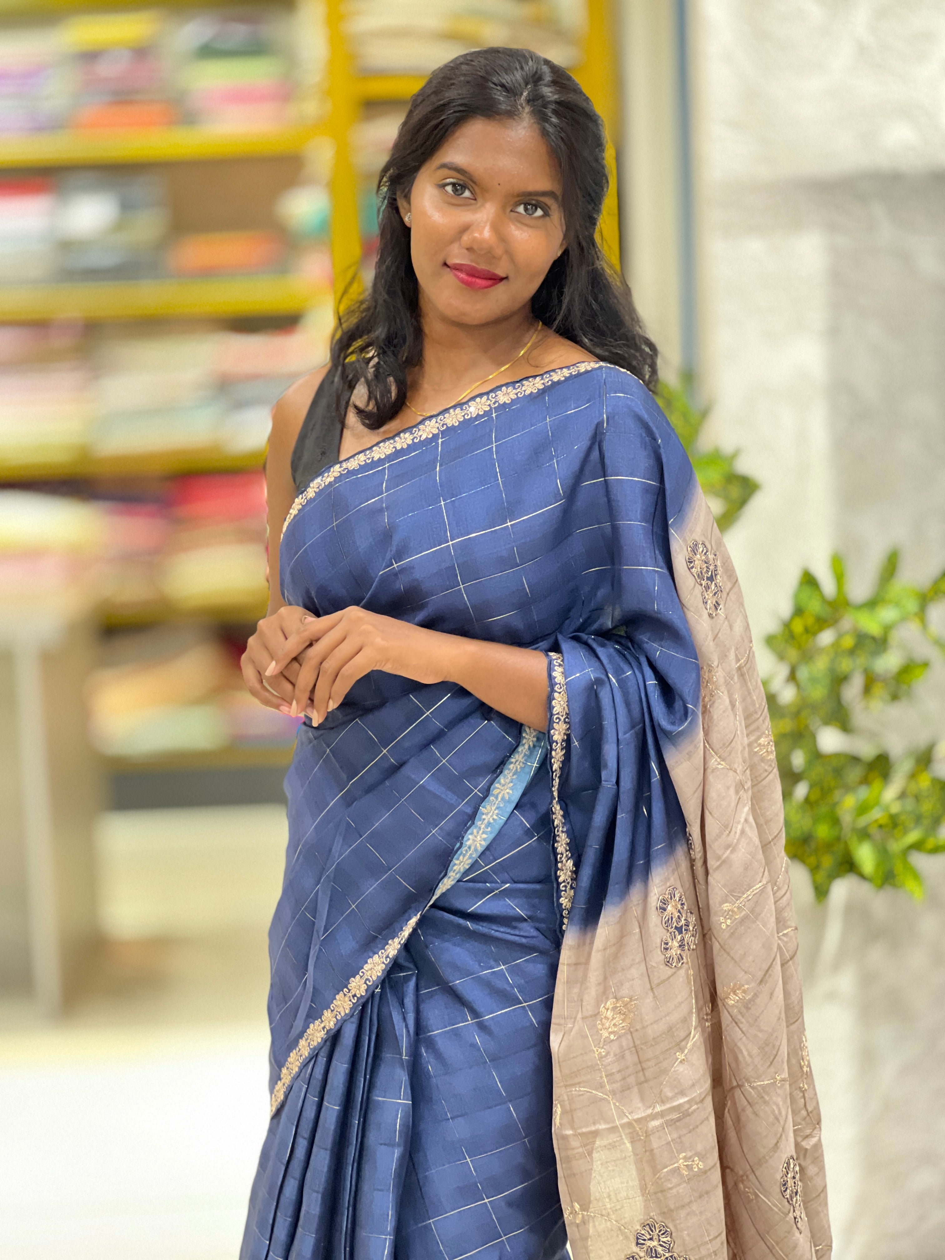 Golden Zari Woven Double Shaded  Semi Tussar Saree | SSN184