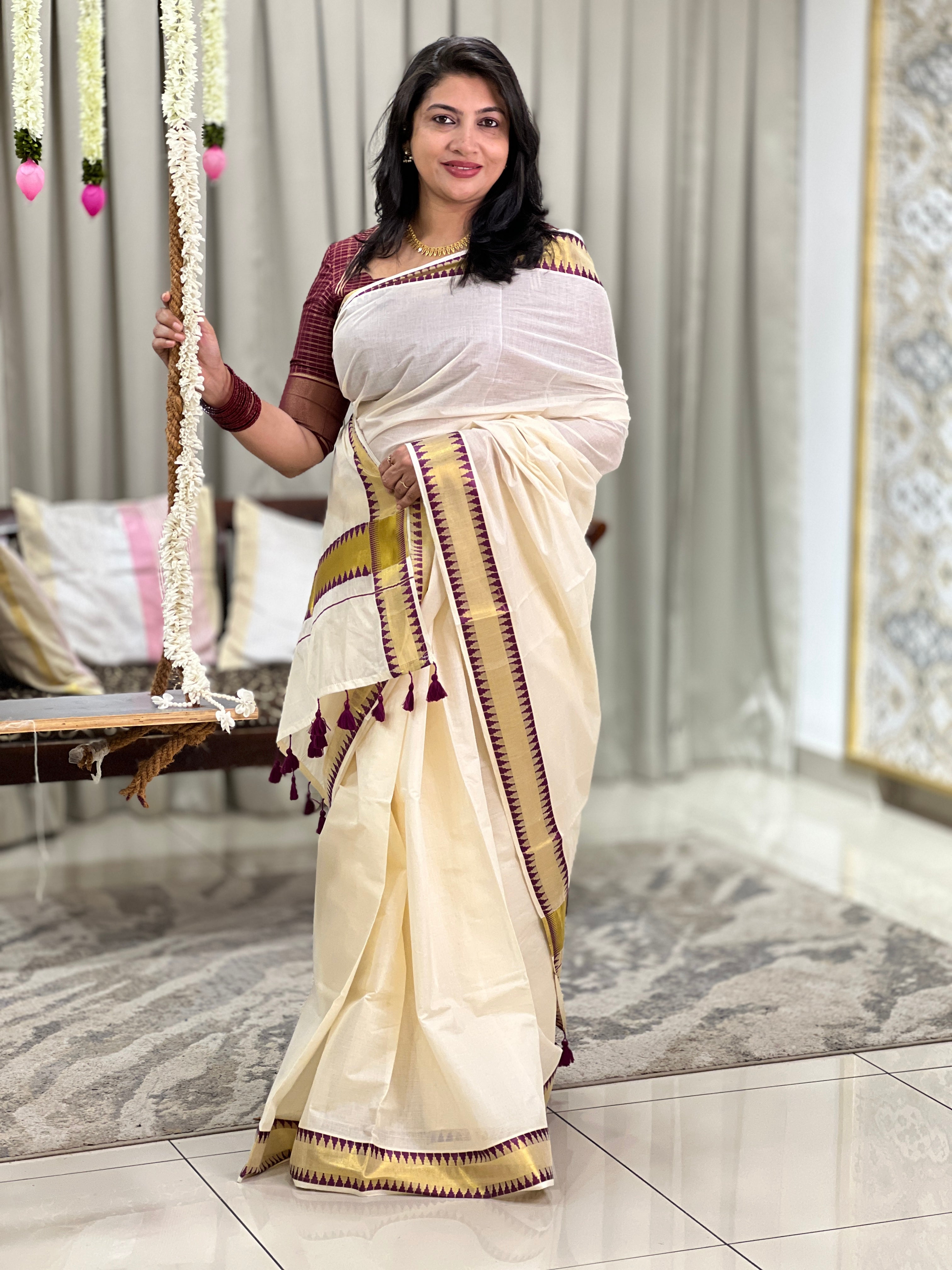 Temple Border Pattern Kerala Cotton Saree | GAT601