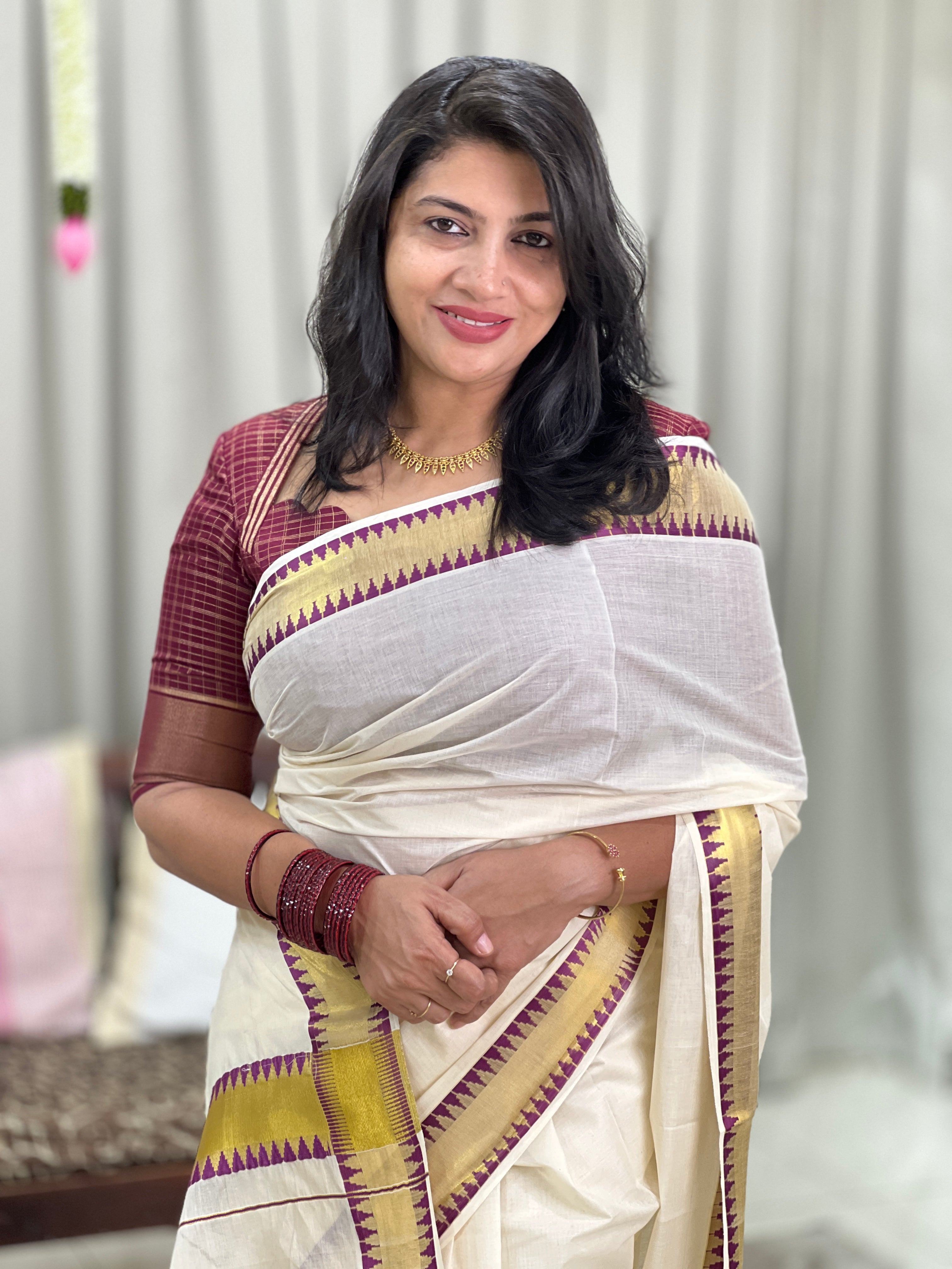 Temple Border Pattern Kerala Cotton Saree | GAT601