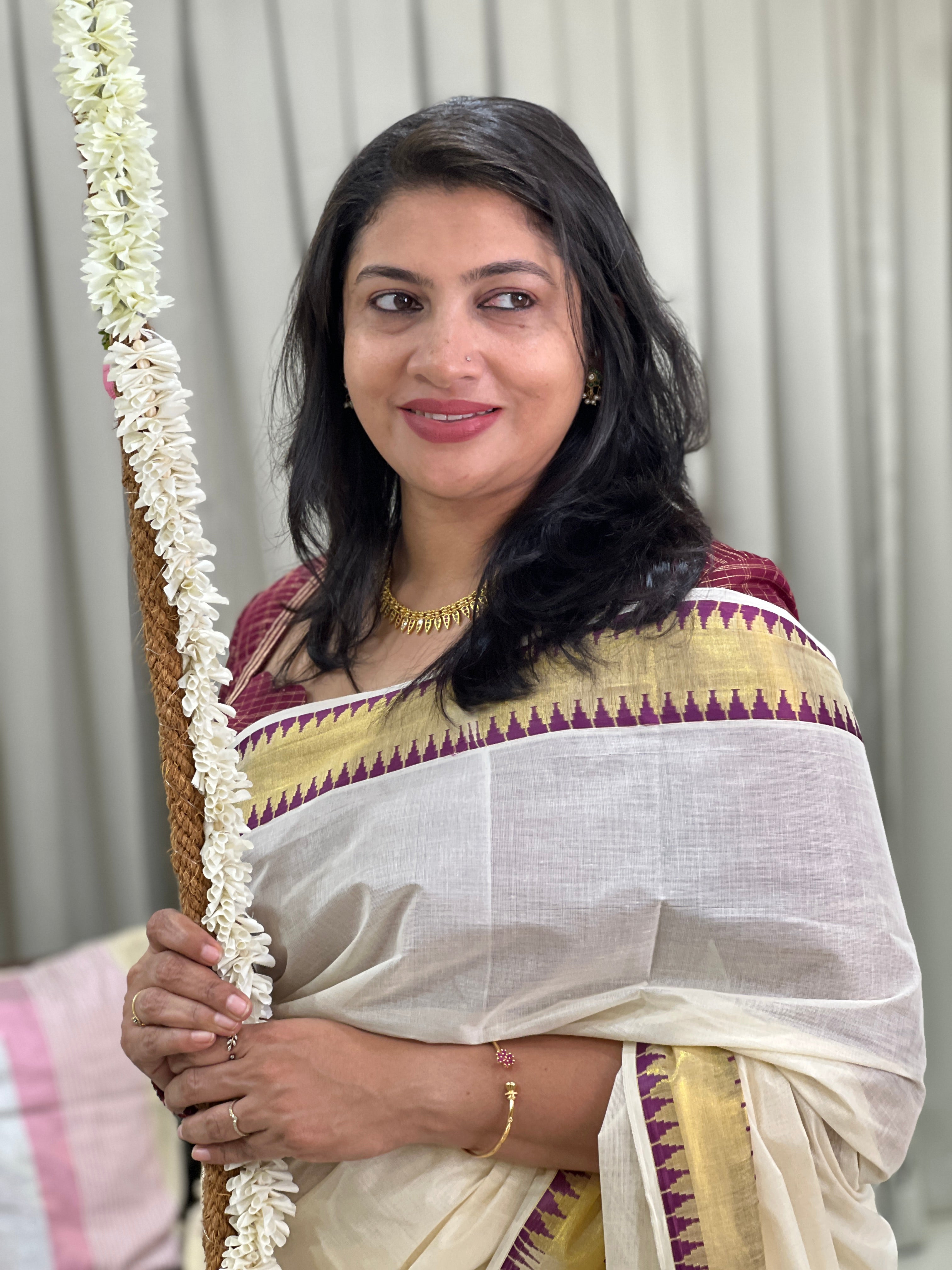 Temple Border Pattern Kerala Cotton Saree | GAT601