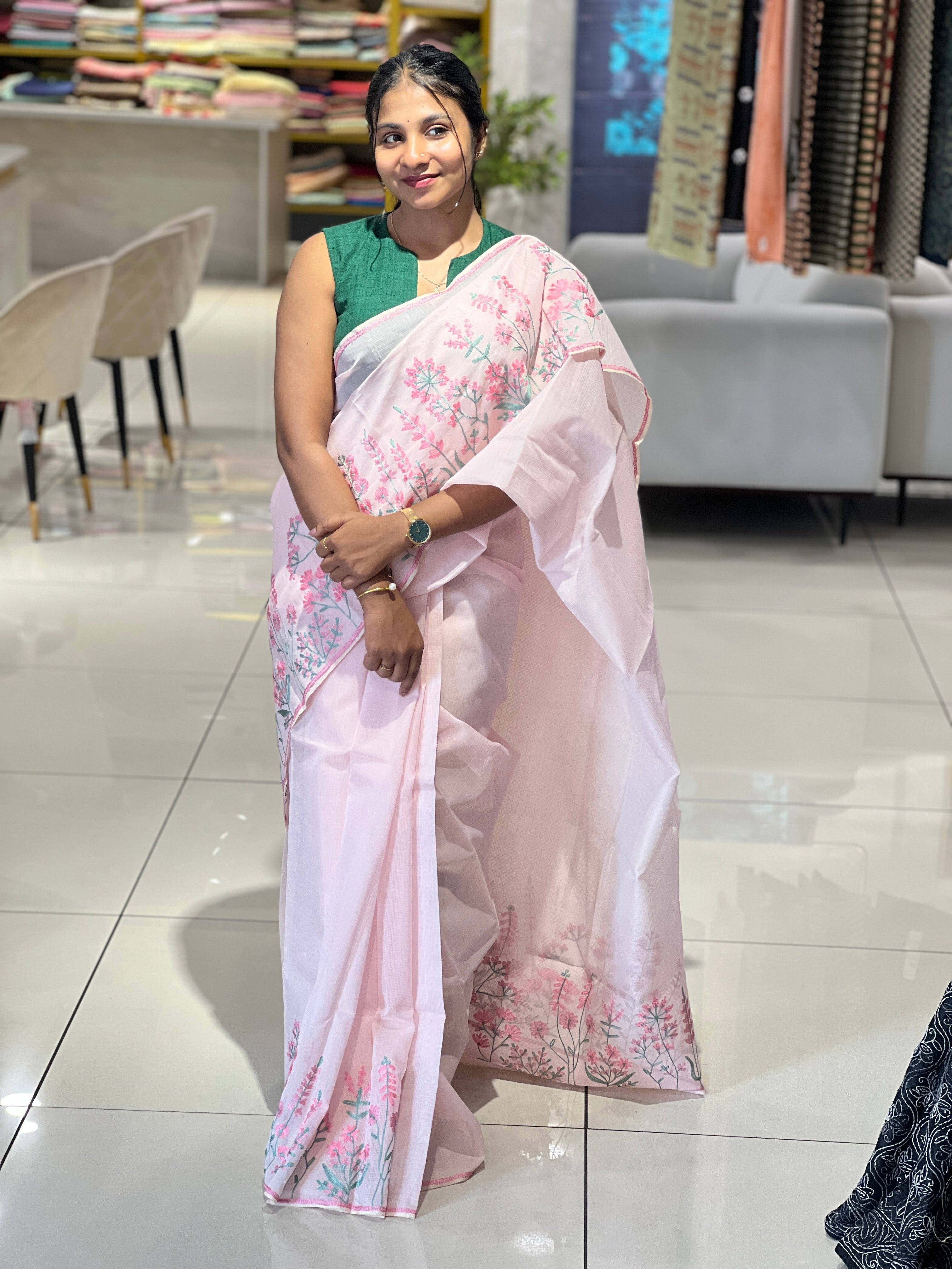 Floral Machine Embroidered Kota Saree | JSC417