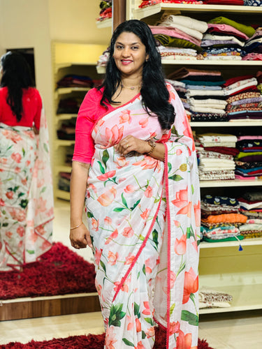 Floral Digital Printed Chanderi Finish Saree | HT218