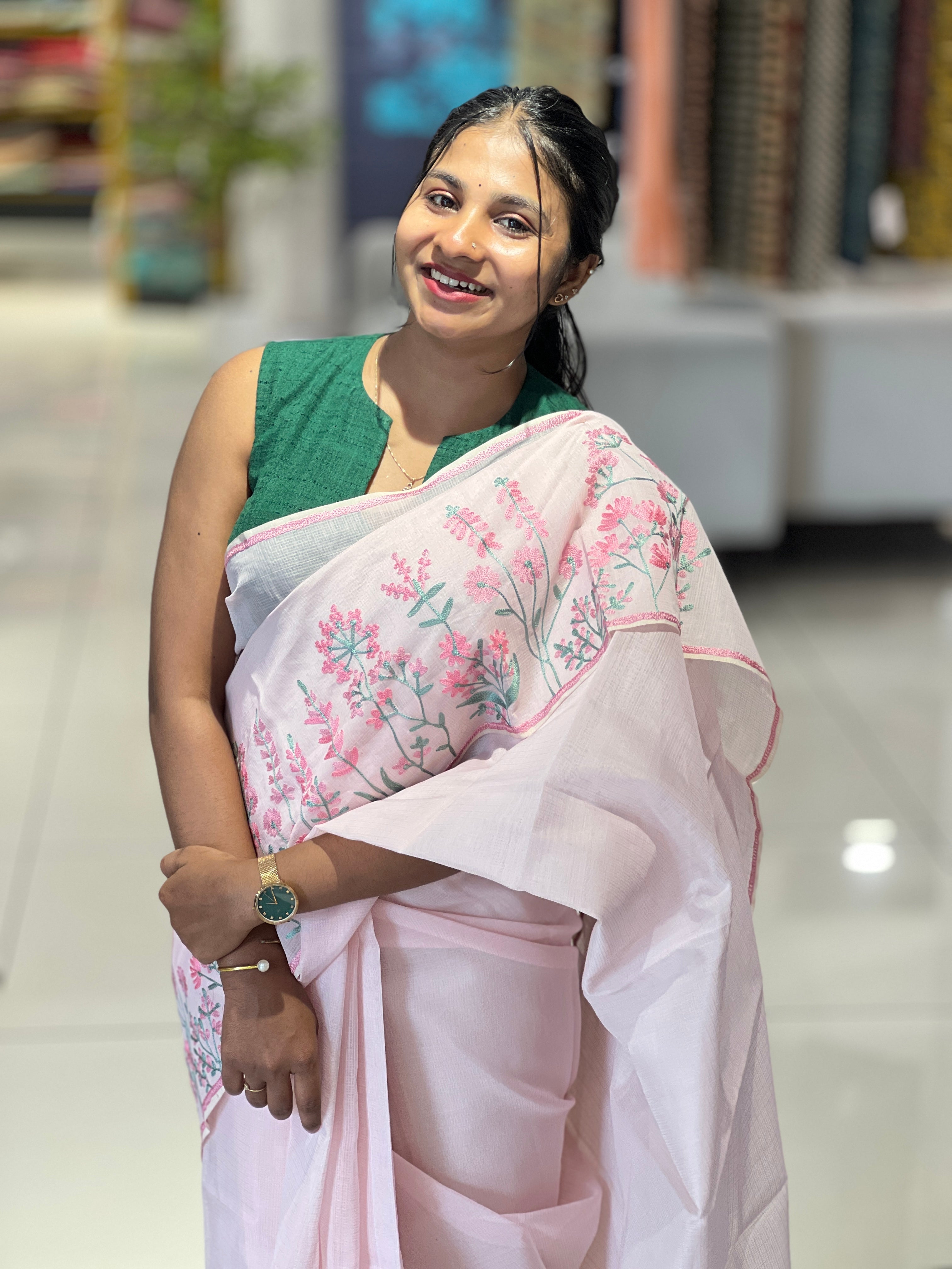 Floral Machine Embroidered Kota Saree | JSC417