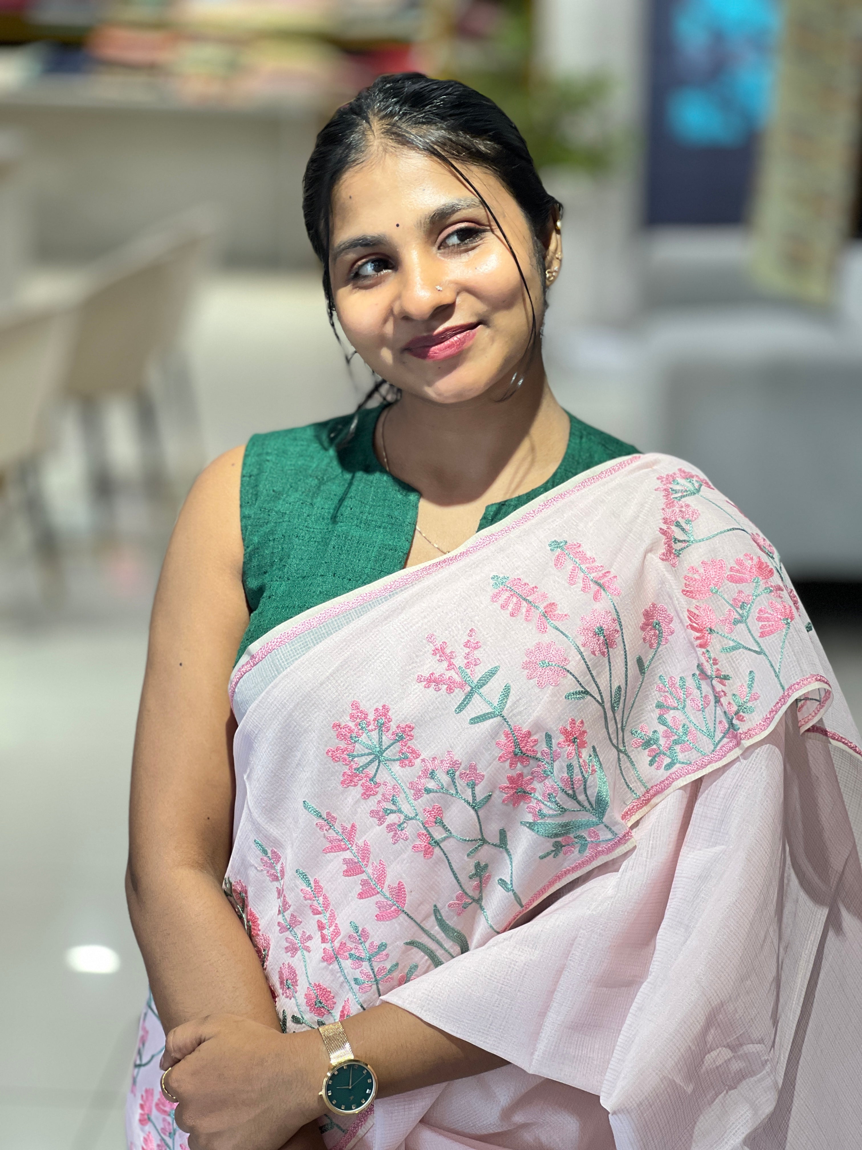 Floral Machine Embroidered Kota Saree | JSC417