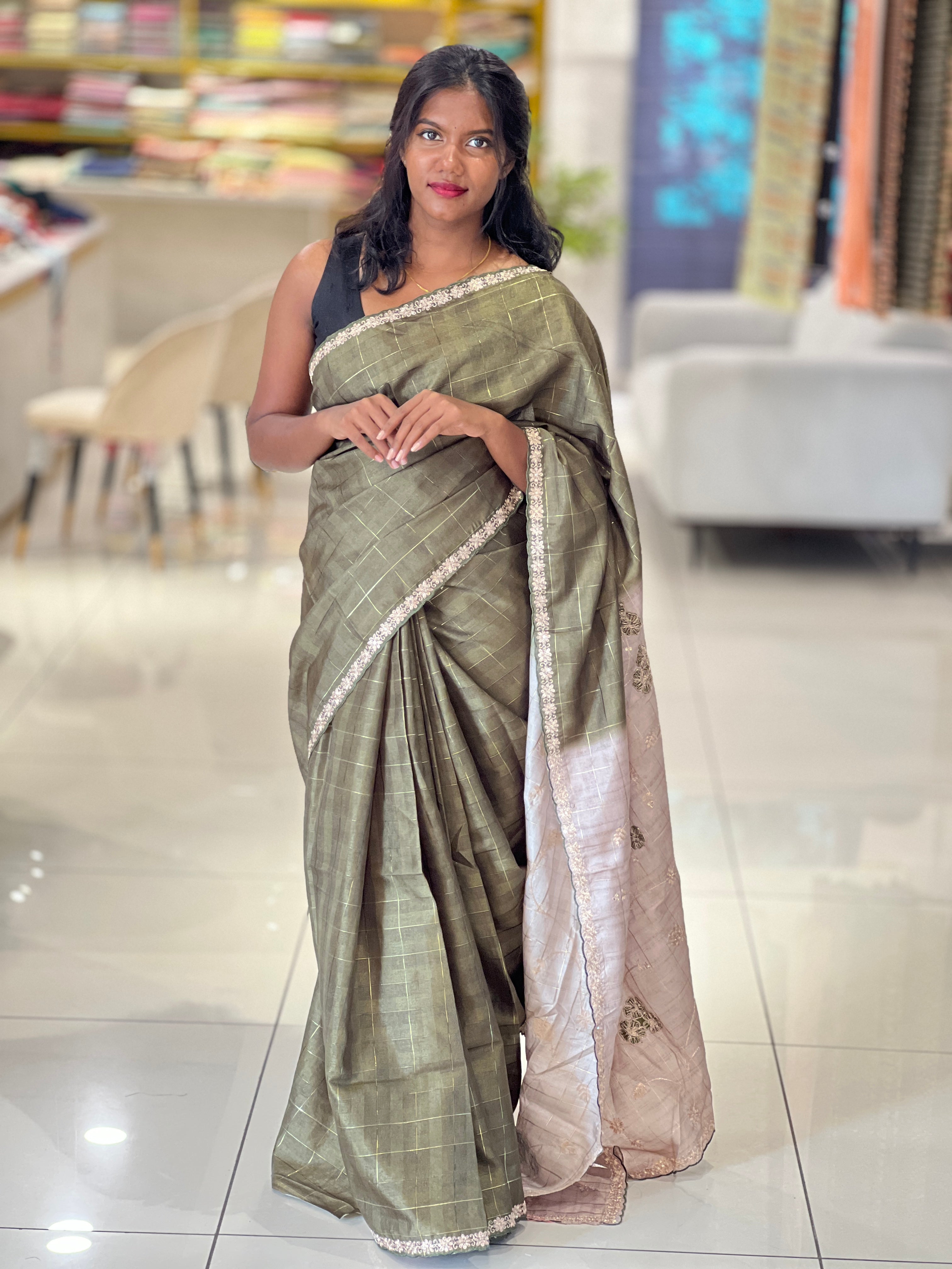 Golden Zari Woven Double Shaded  Semi Tussar Saree | SSN186