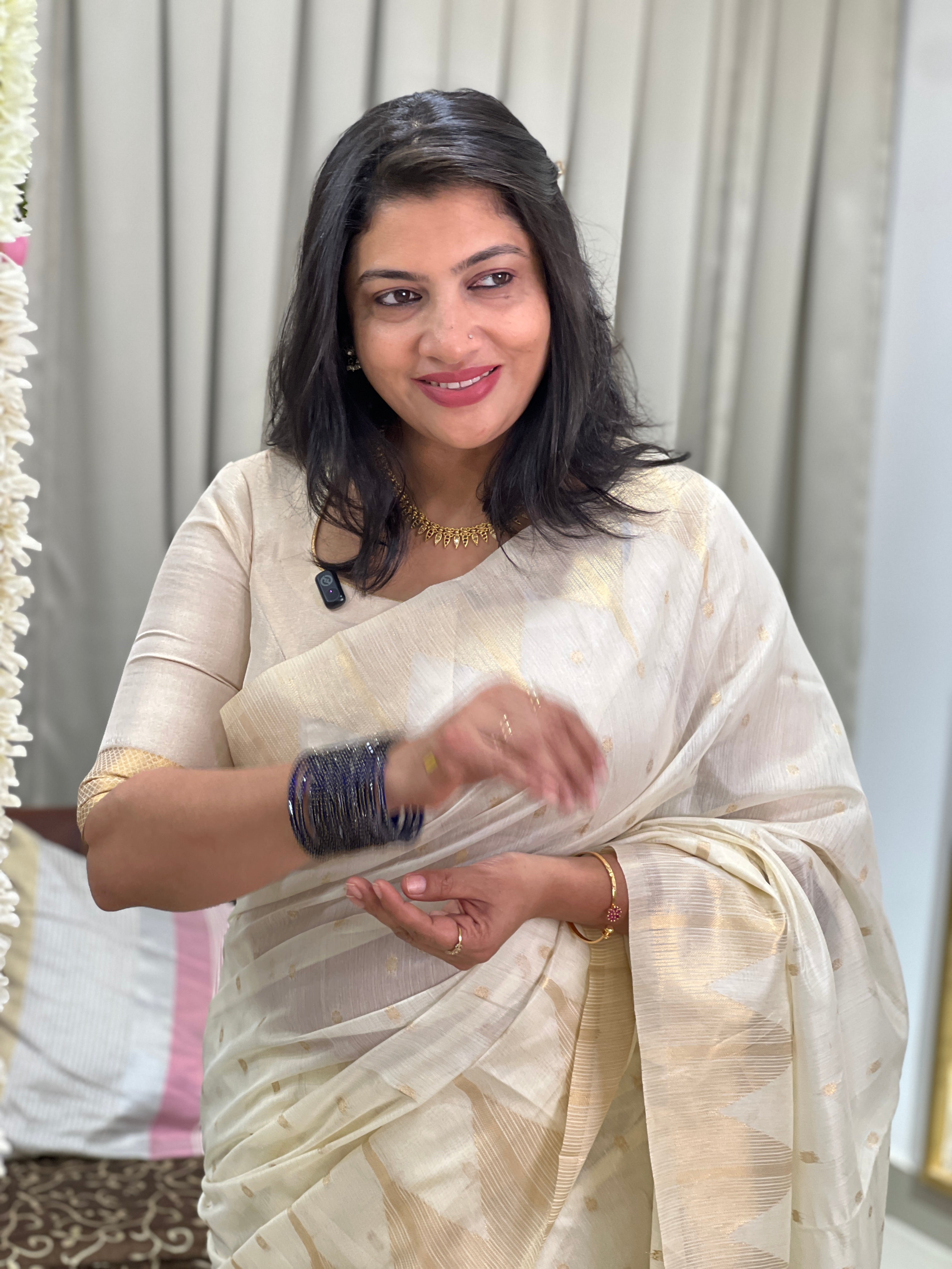 Light Golden Zari Buta Woven Chanderi Finish Saree | HT502