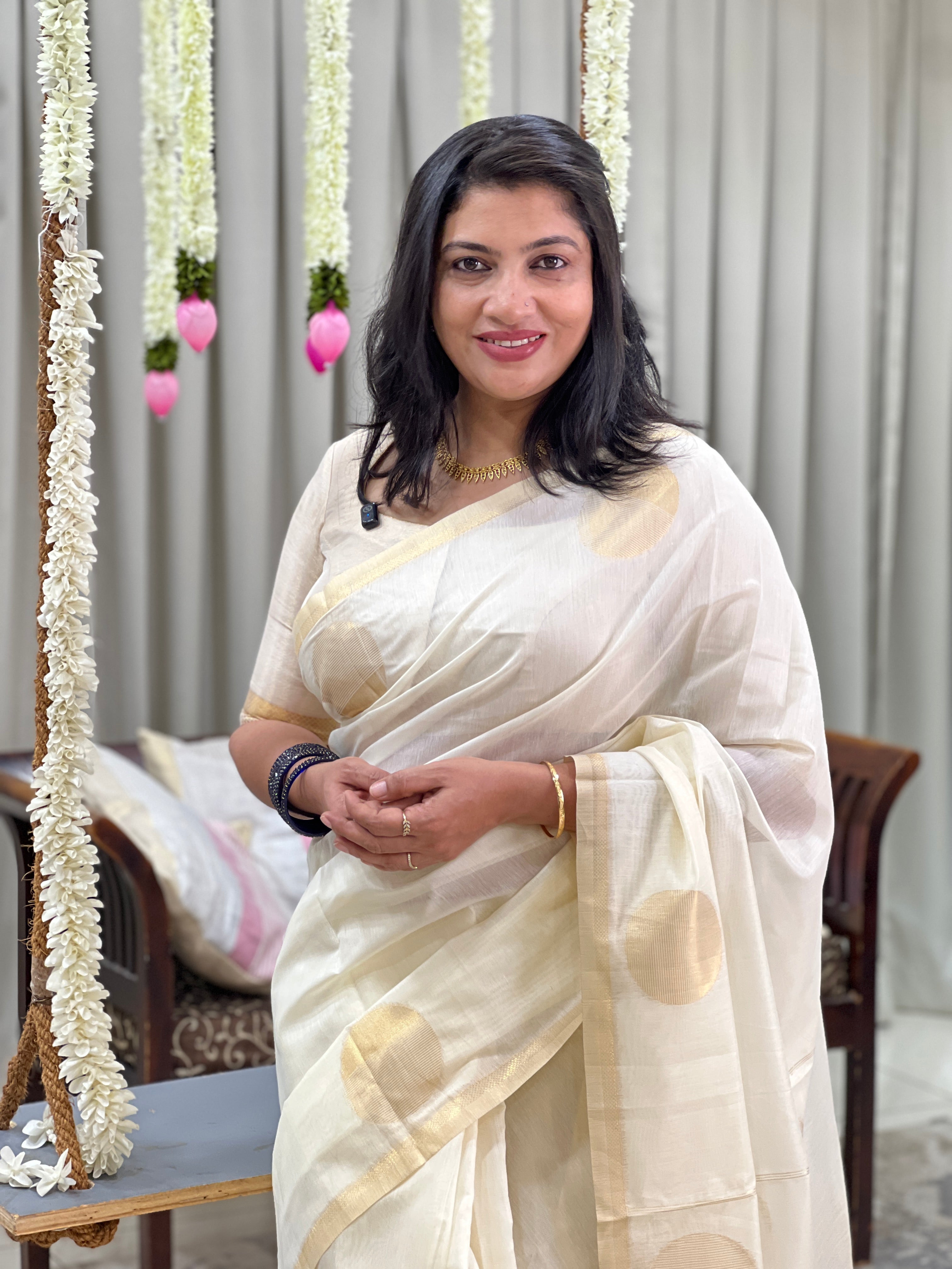 Polka Dots Pattern Chanderi Finish Saree | HT501