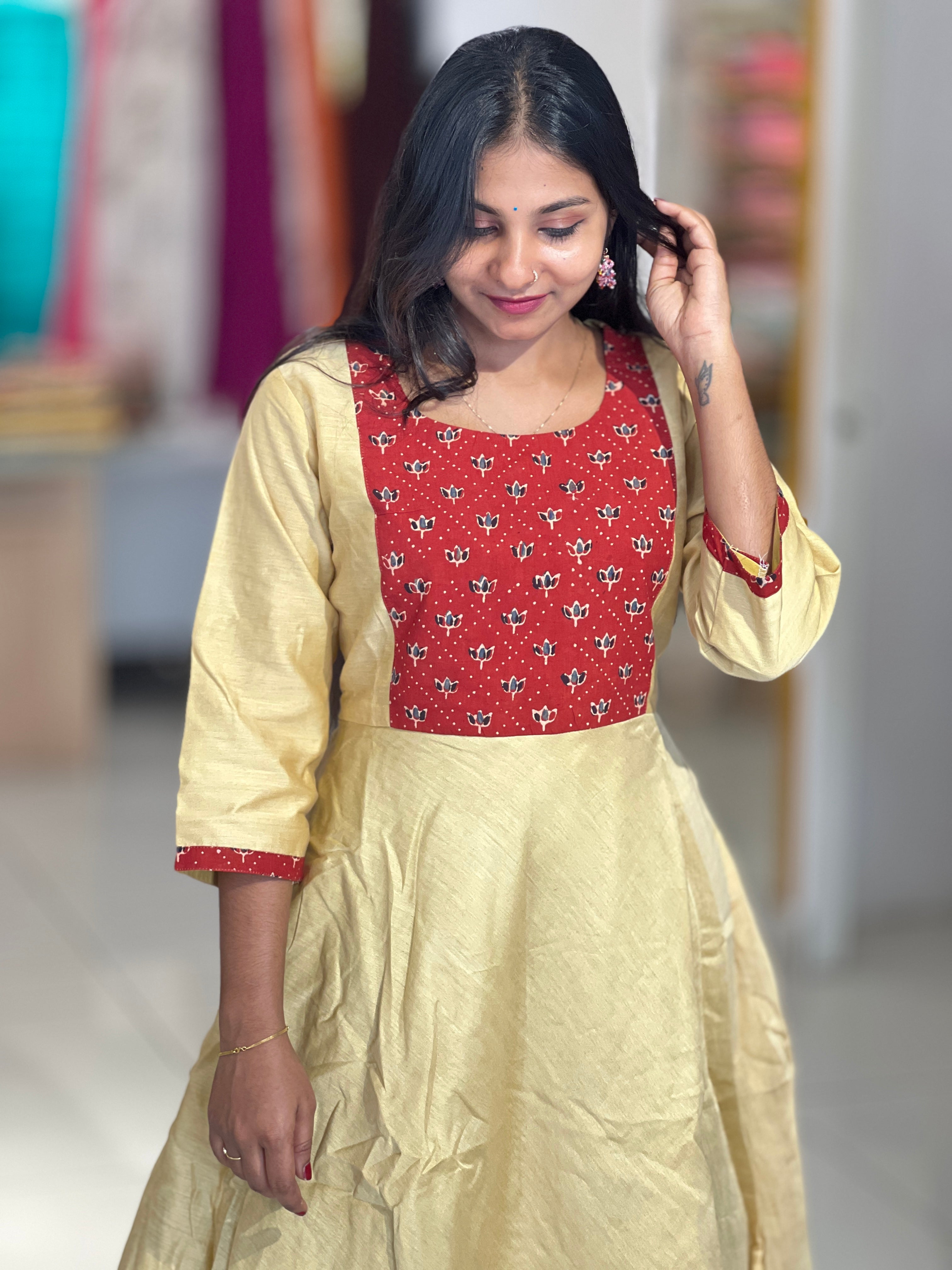 Floral Printed Chanderi Kurta | DNT306