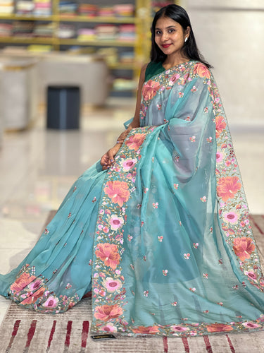 Floral Embroidered Organza Saree | RP608